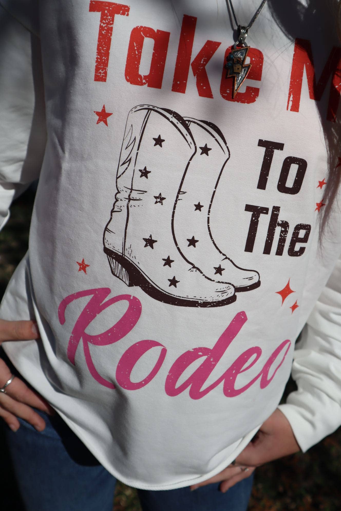 Take Me to the Rodeo Light Weight Sweatshirt- White