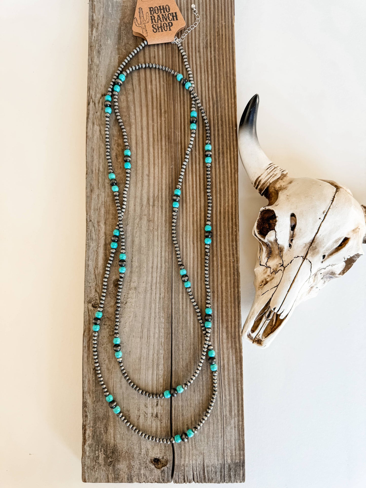 60″ Navajo Style Pearl and Bead Necklace