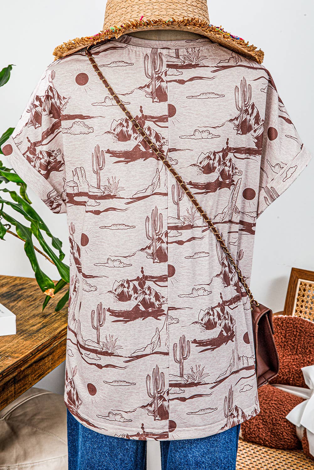 Western Desert Sand Print Short Sleeve Knit Top