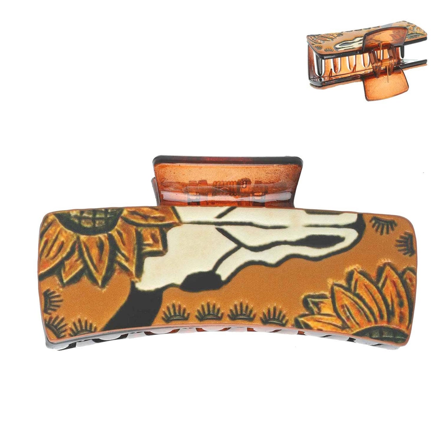 Western Longhorn Graphic Leather Claw Clip