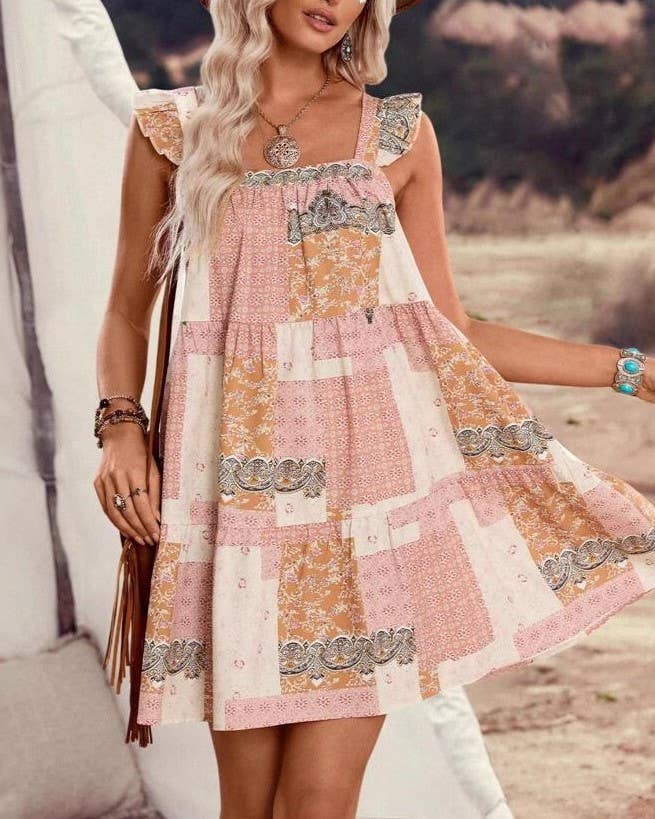 Western cowgirl Floral patchwork babydoll dress