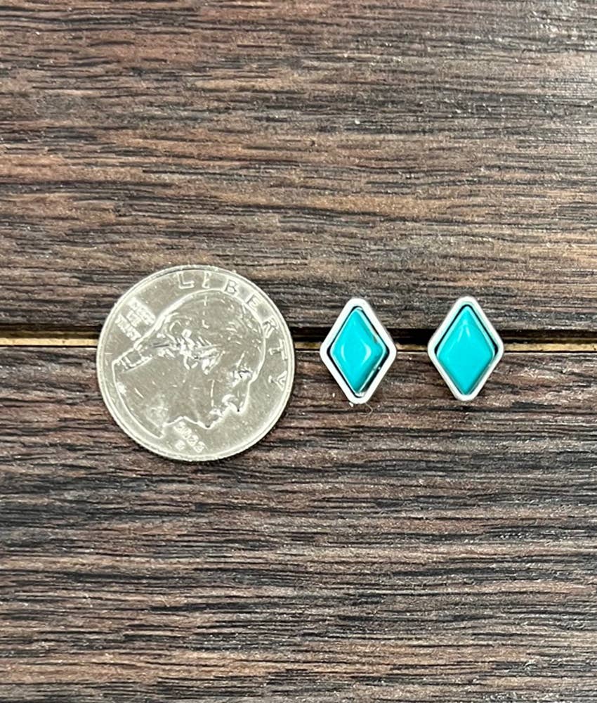 10mm Diamond Turquoise Stud Earrings