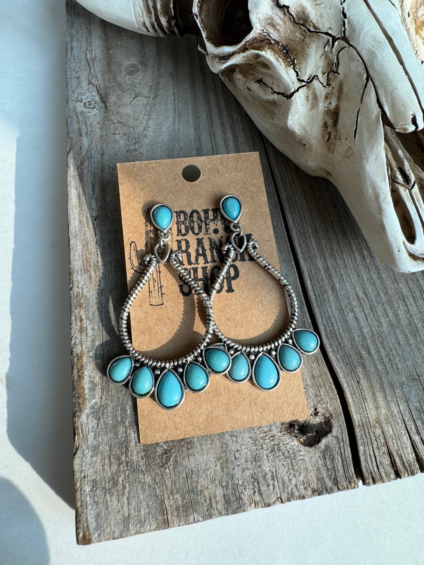 Western Teardrop Stone Stud Earrings
