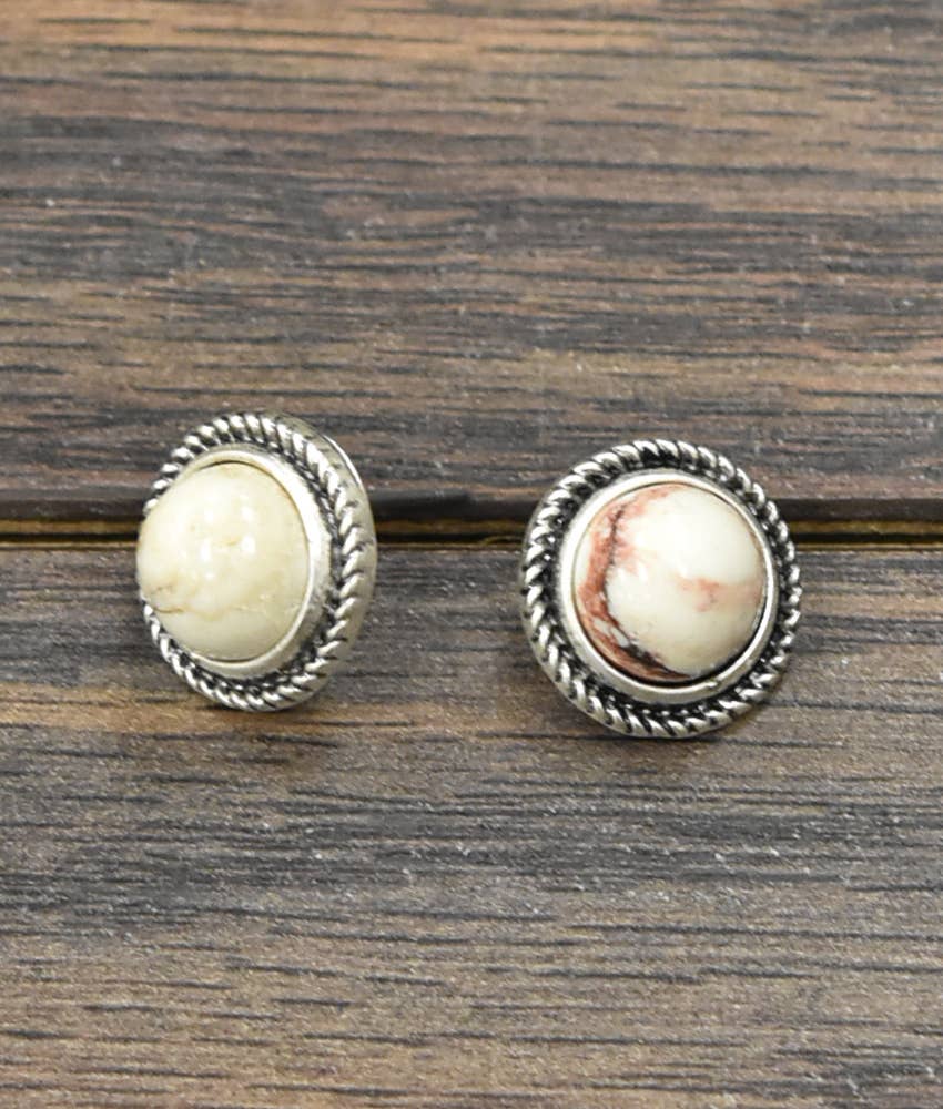 10mm Round White Turquoise Stud Earrings