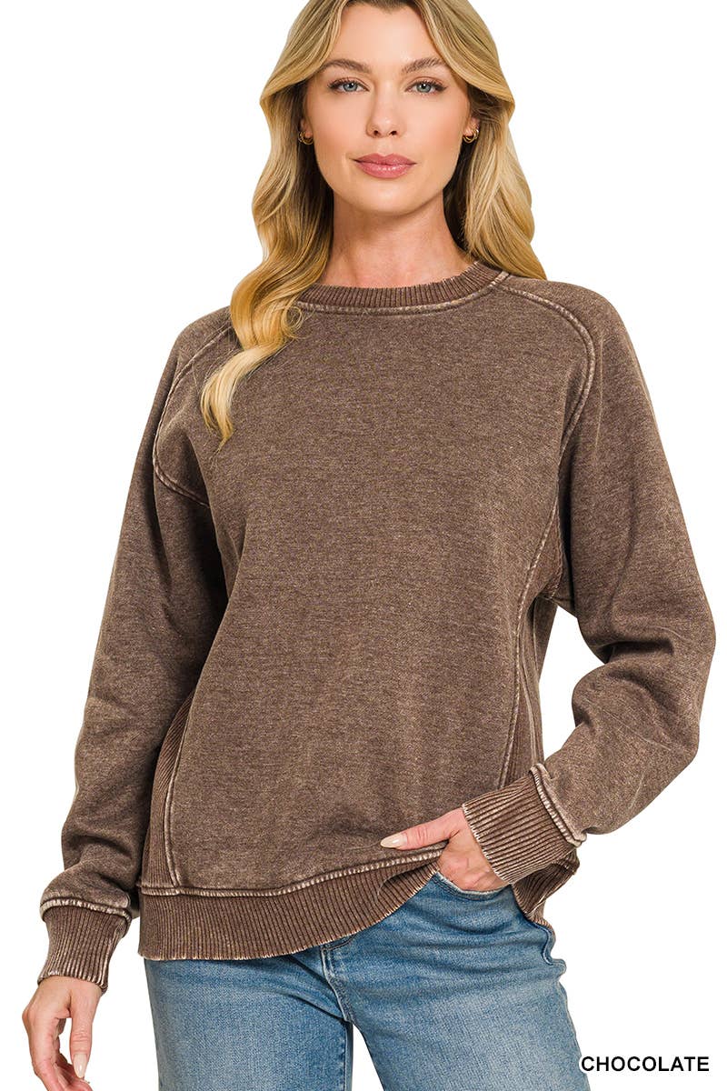 Acid Washed Fleece Side Rib Sweatshirts