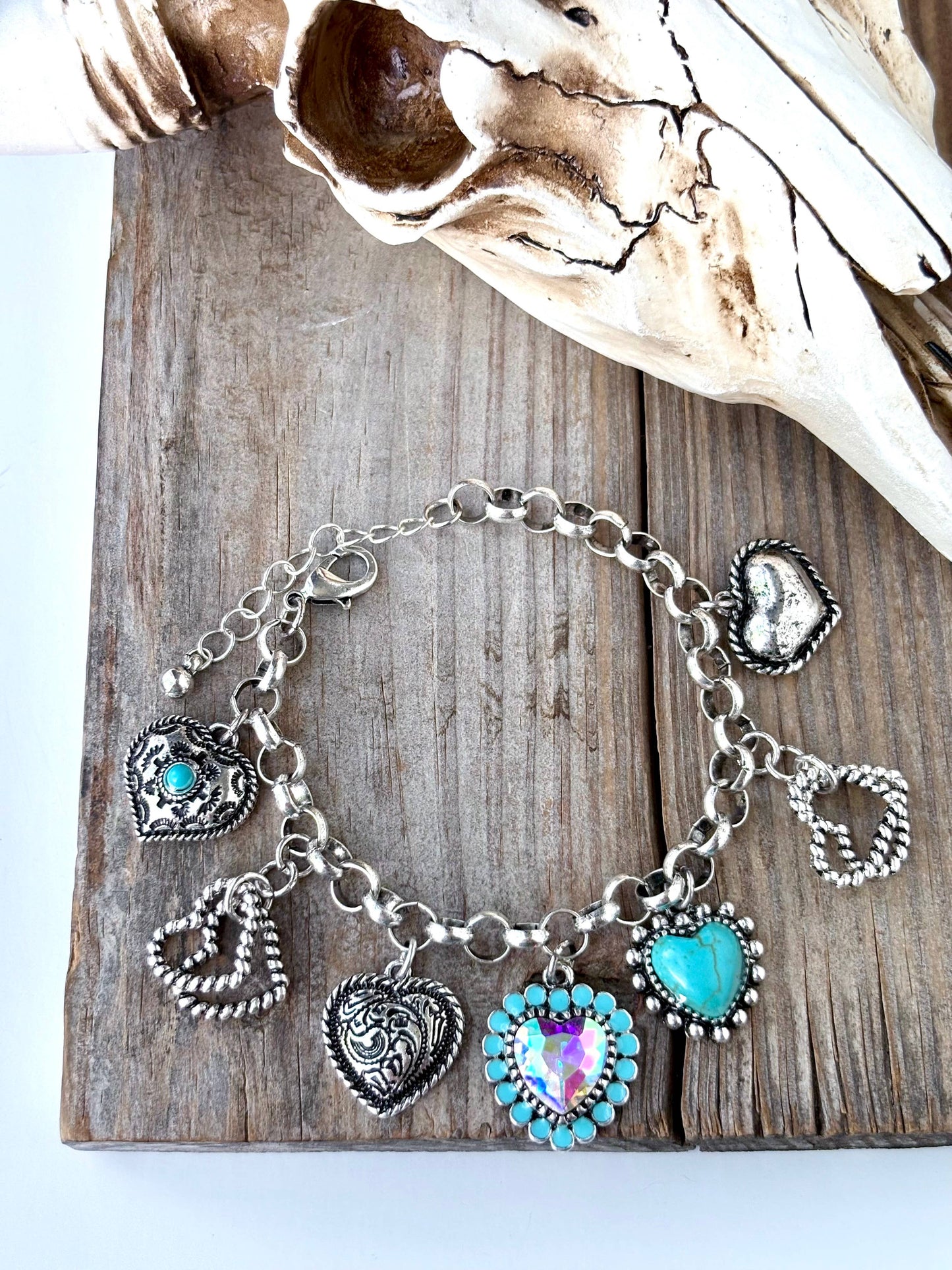 Western Style Stone Multi Charm Chunky Chain Bracelet