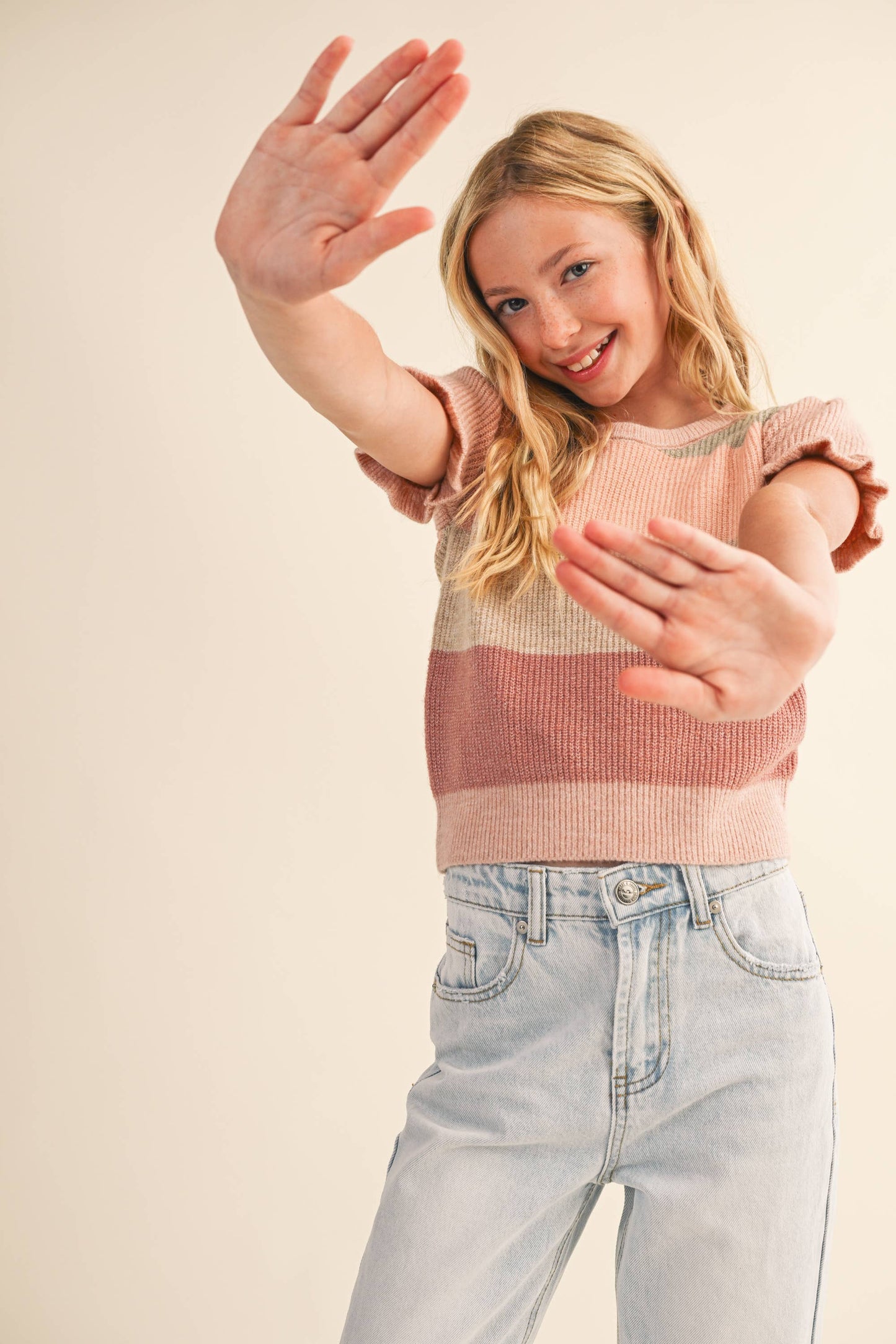 TWEEN KIDS GIRLS PUFF SLEEVE CROPPED SWEATER
