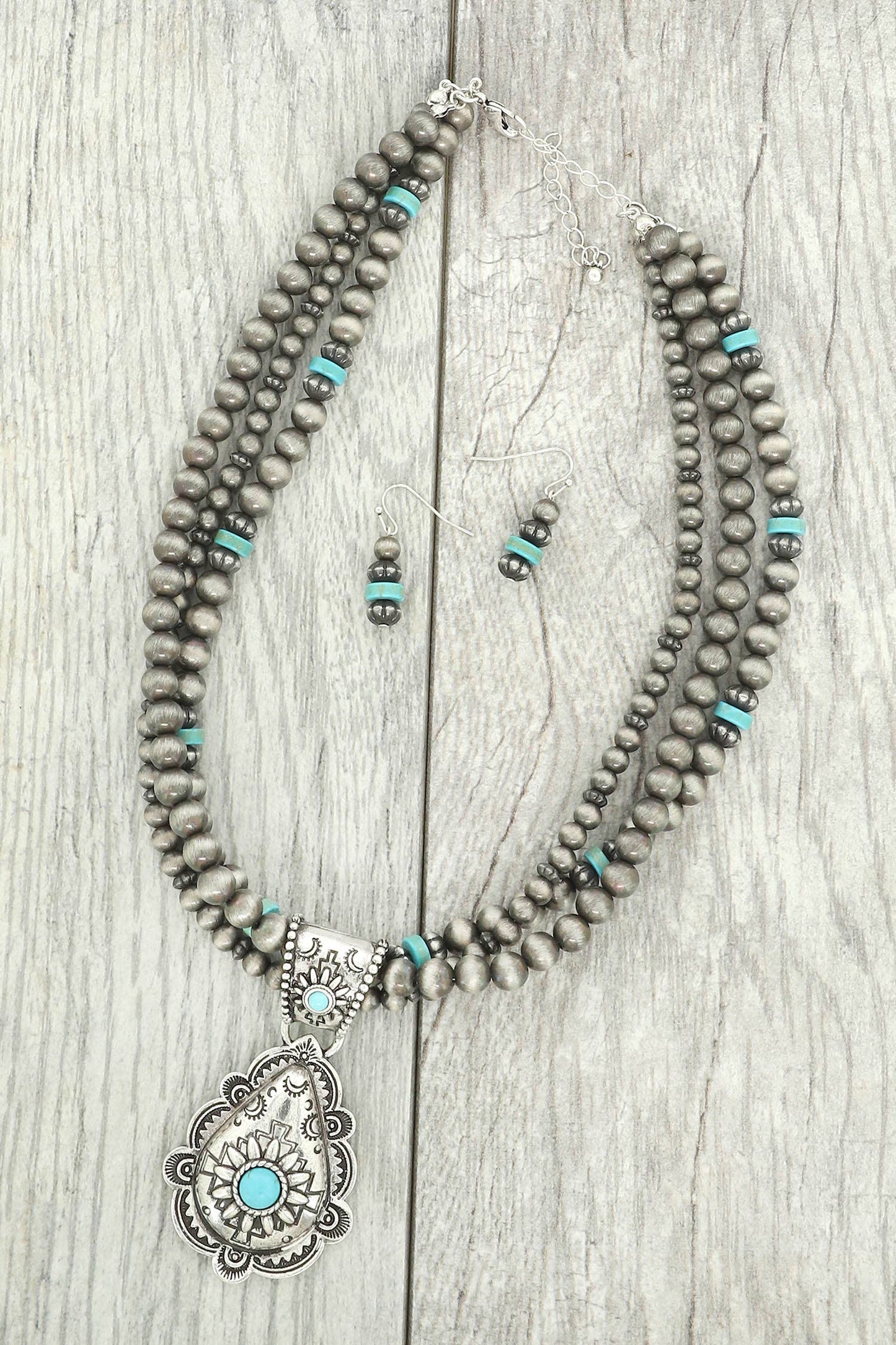 Western Floral Turquoise Teardrop Necklace & Earring Set