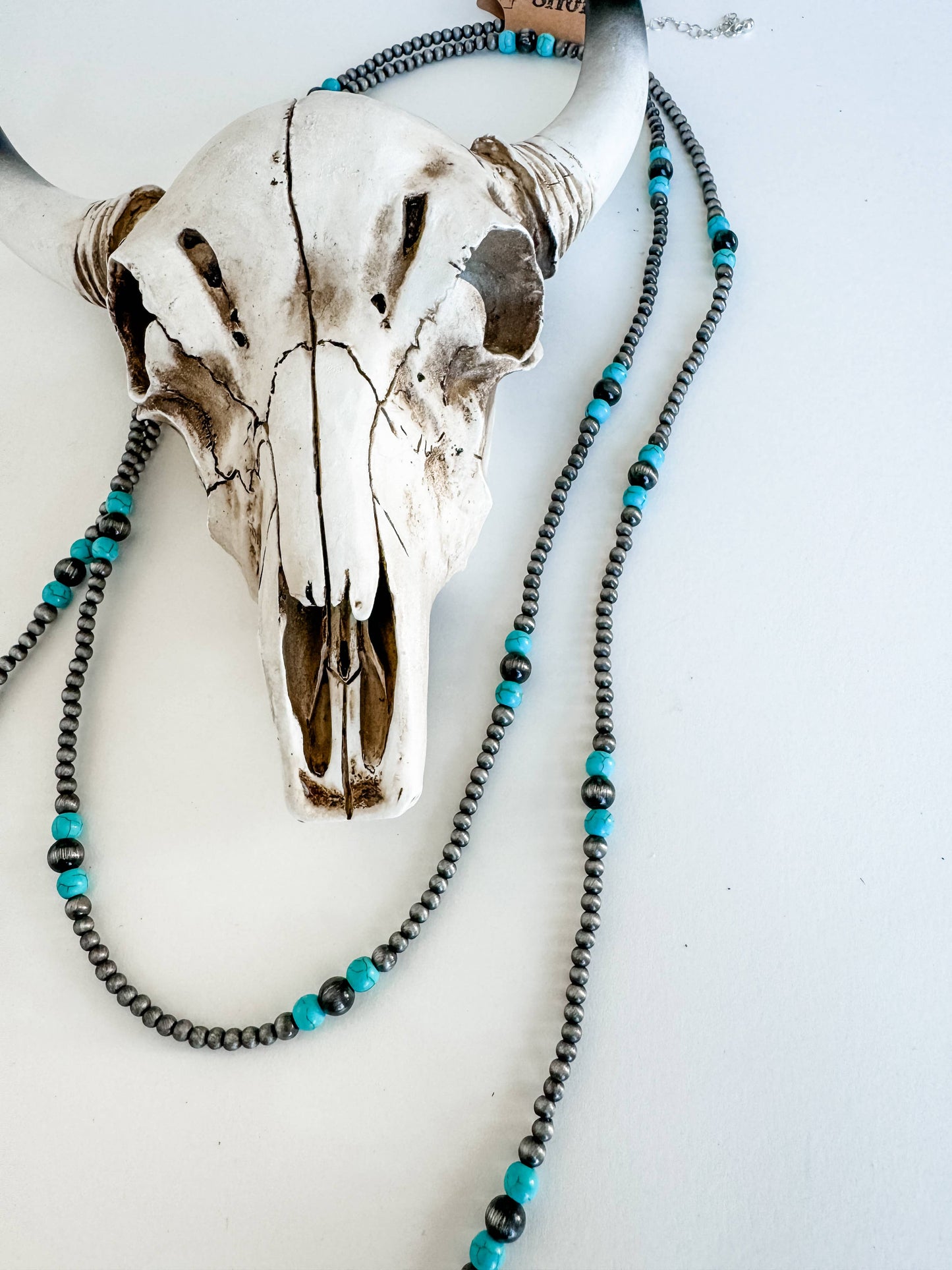 60″ Navajo Style Pearl and Bead Necklace