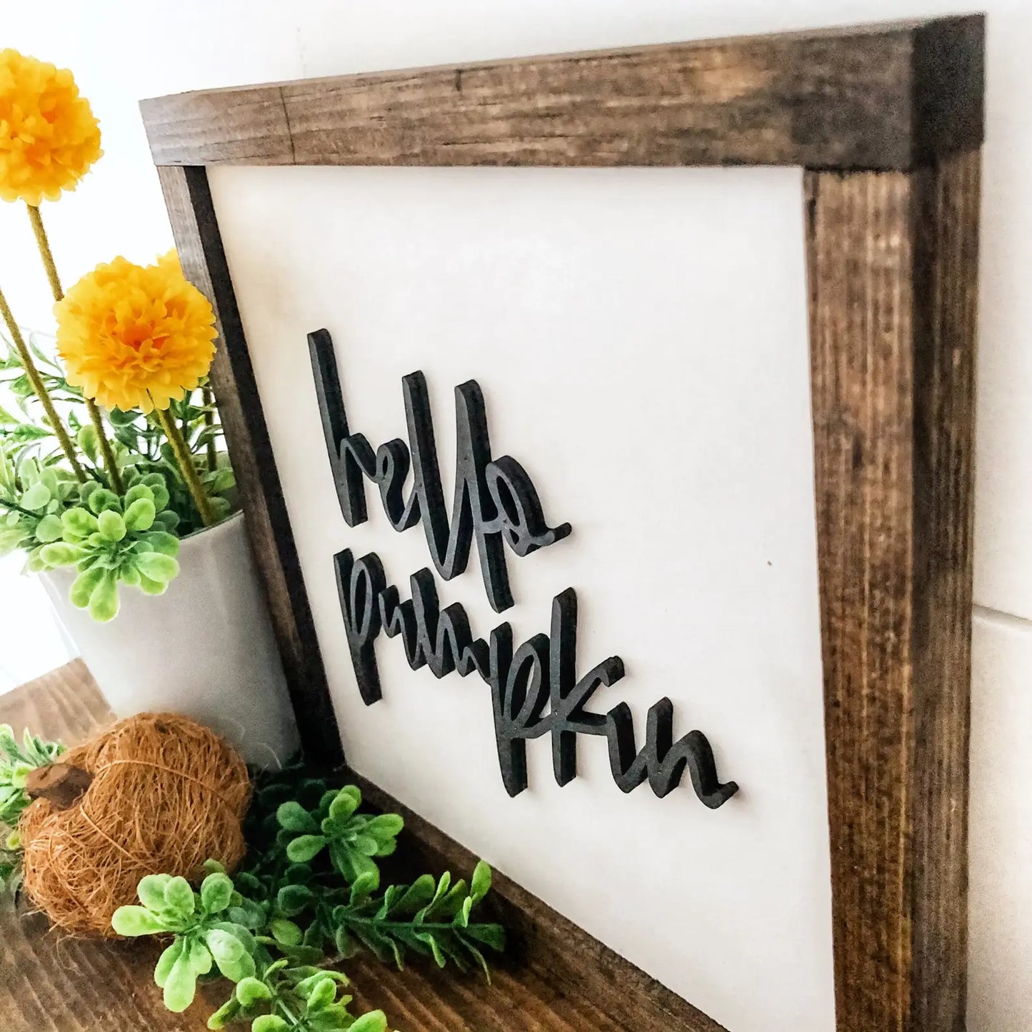 Handmade Wooden 'Hello Pumpkin' Laser Cut Sign