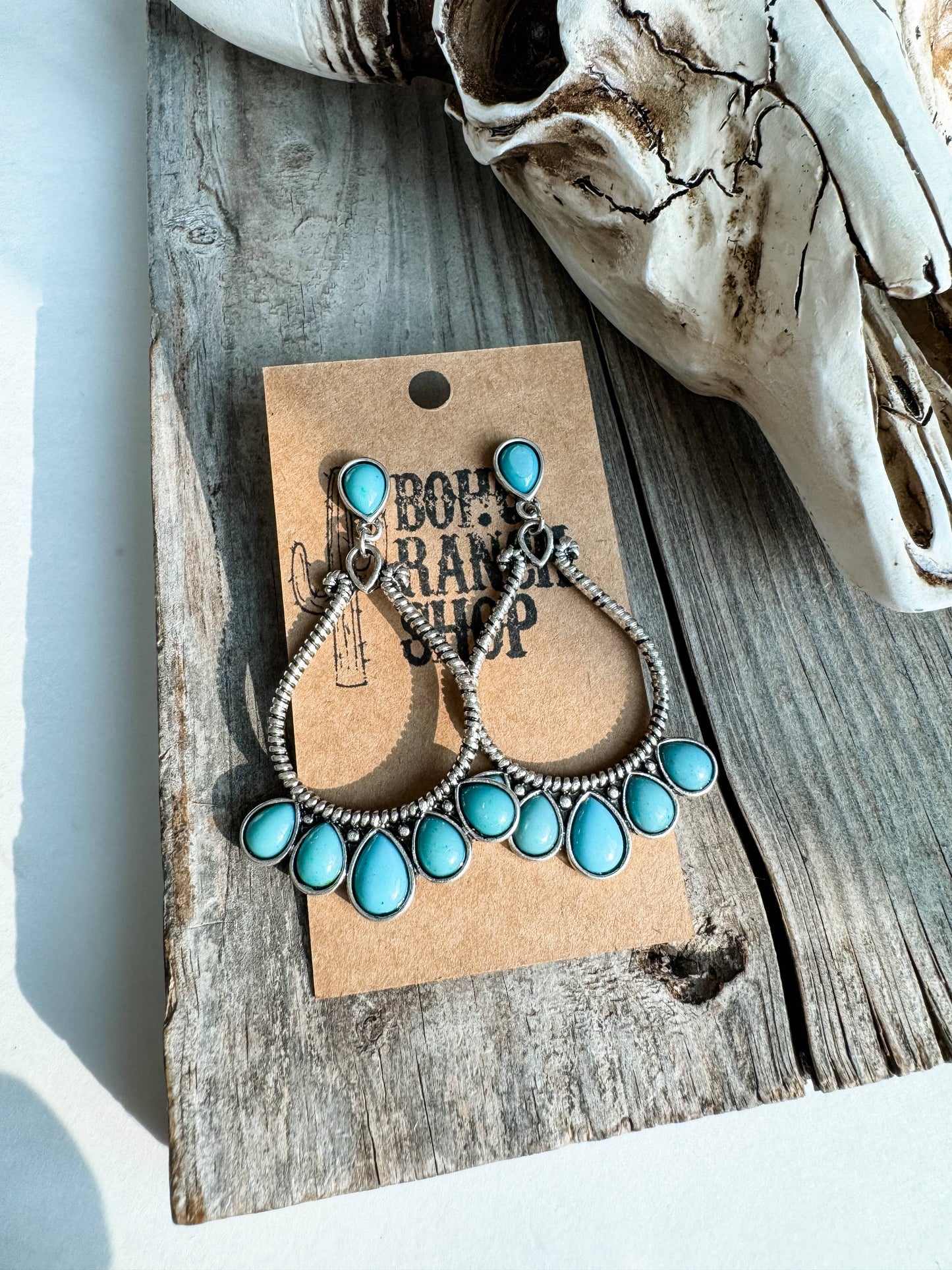 Western Teardrop Stone Stud Earrings