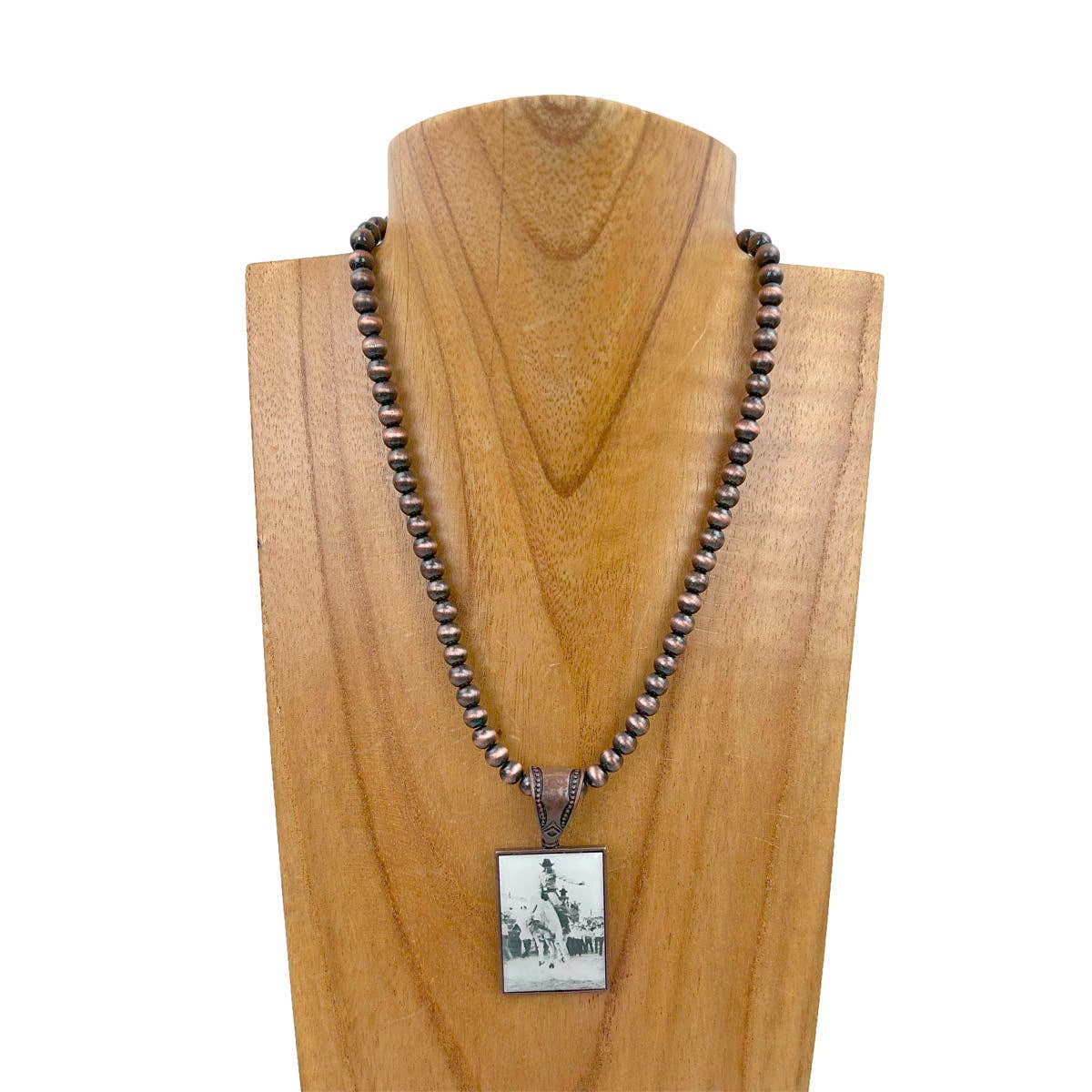 Silver Navajo pearl beads with triangle cowboy pendent Necklace