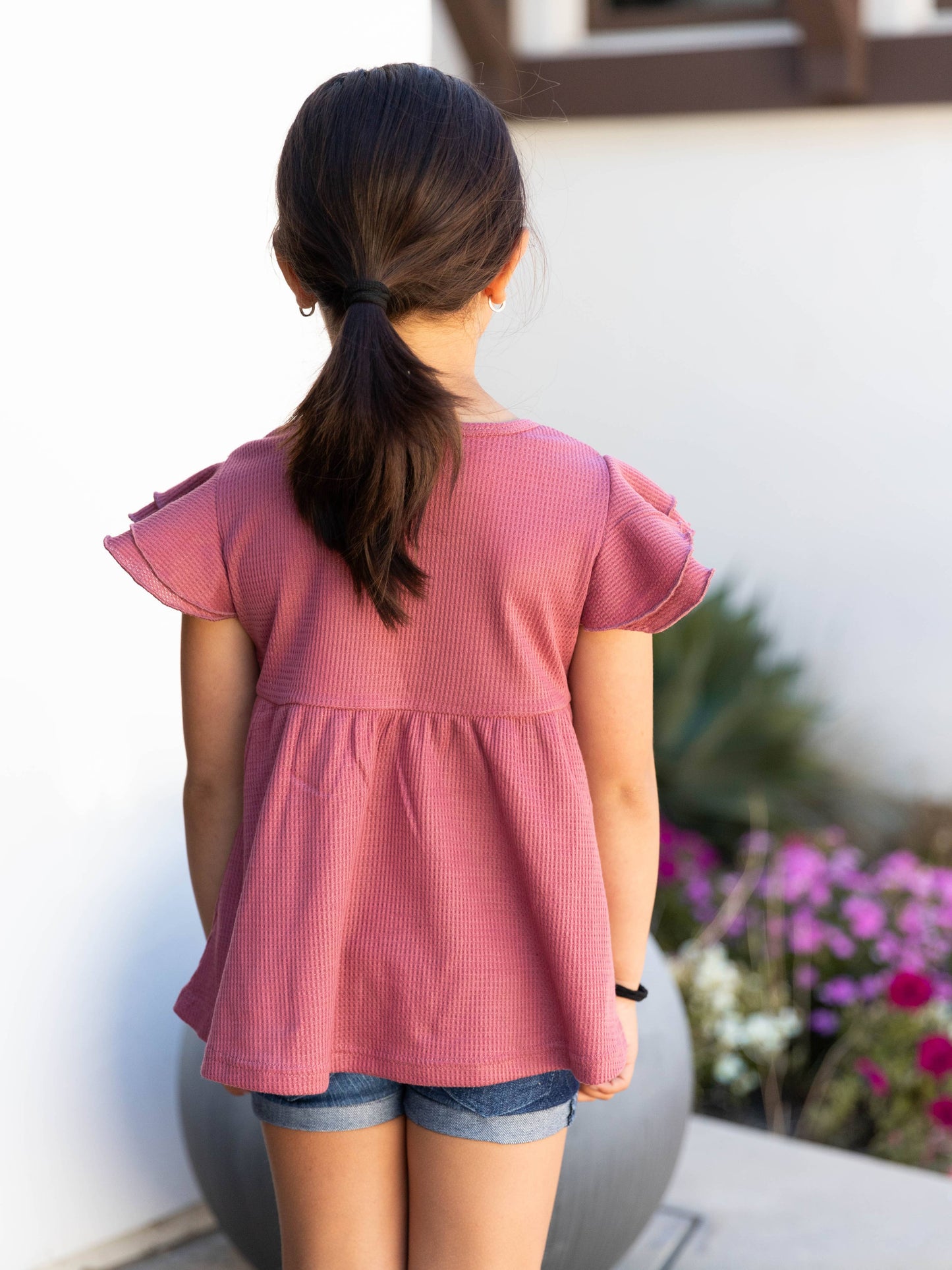 Little Girls Flutter Sleeve Peplum Top
