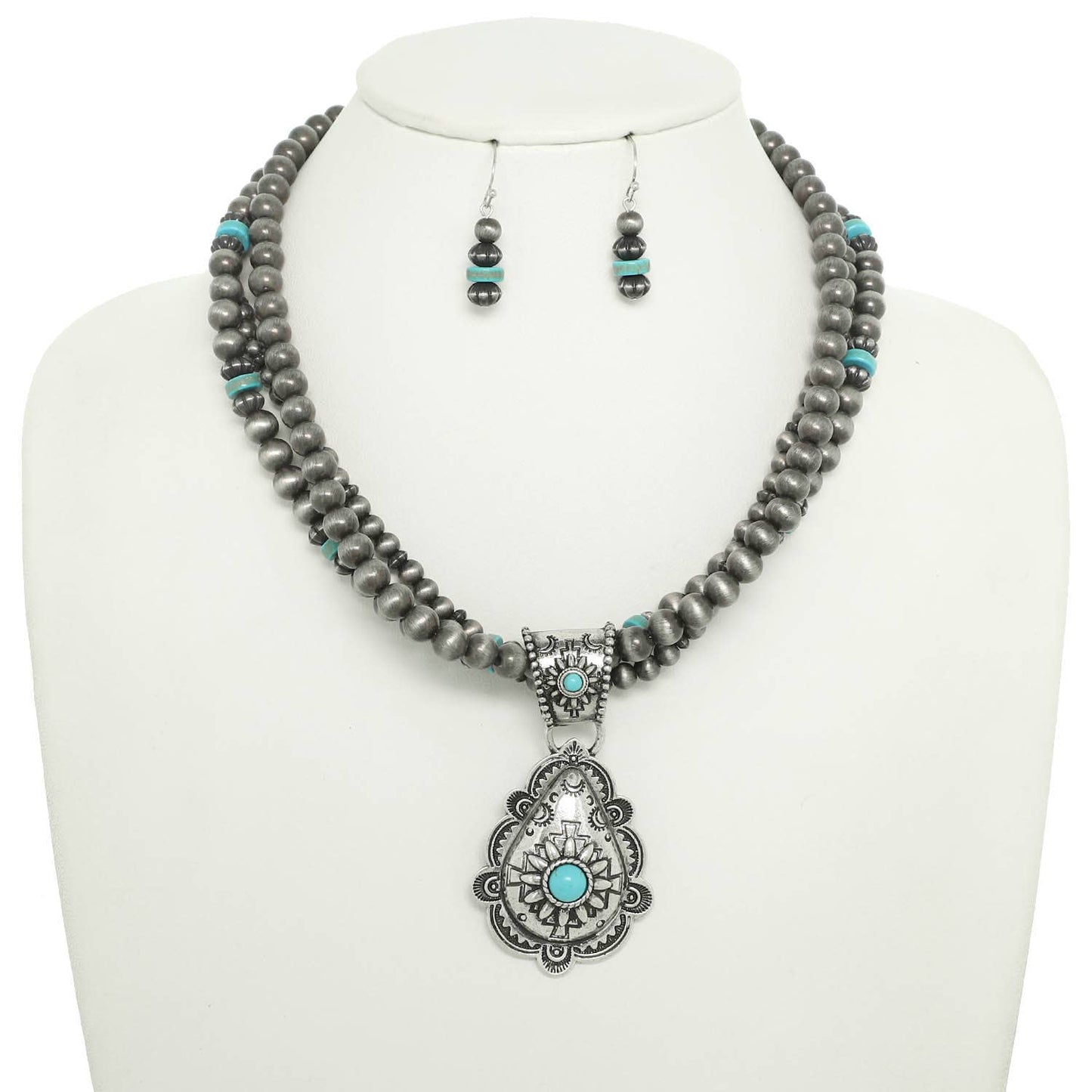 Western Floral Turquoise Teardrop Necklace & Earring Set