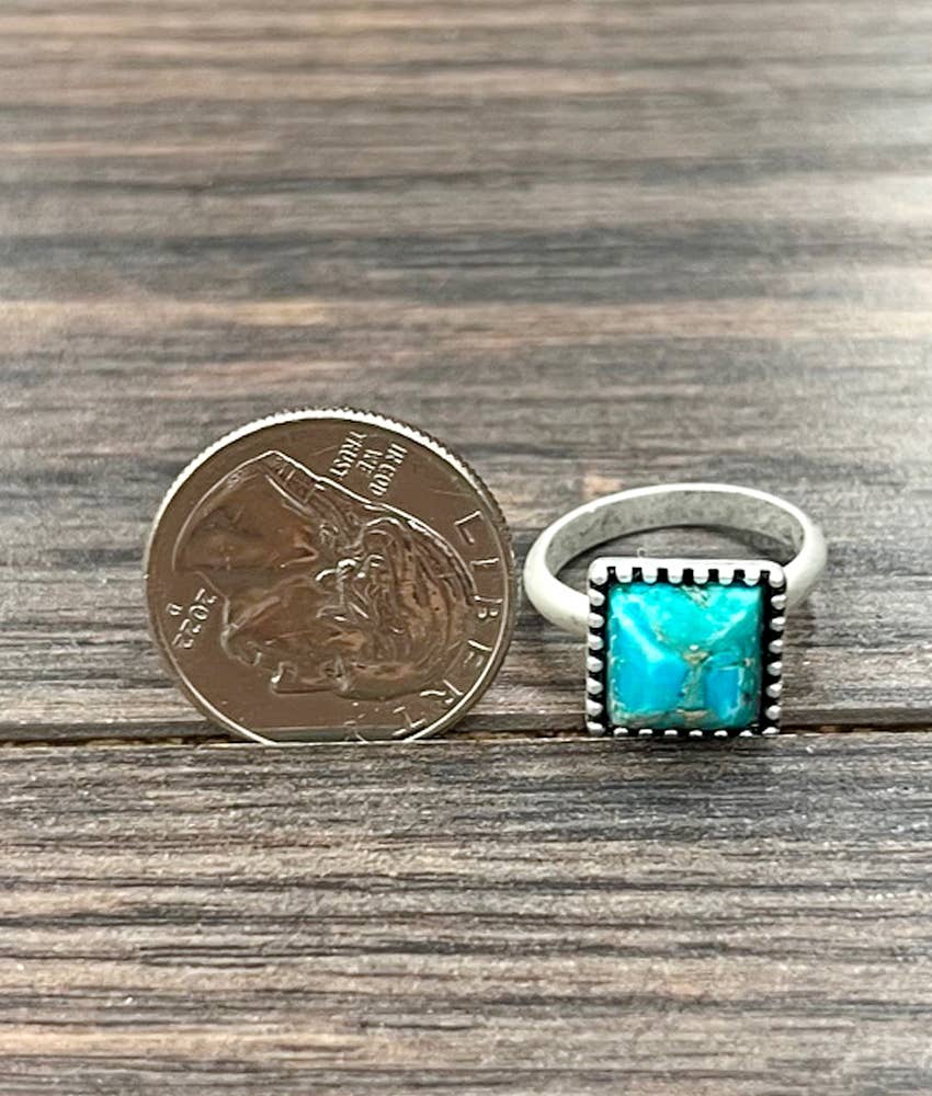 10mm Square Gemstone, Brass Adjustable Ring