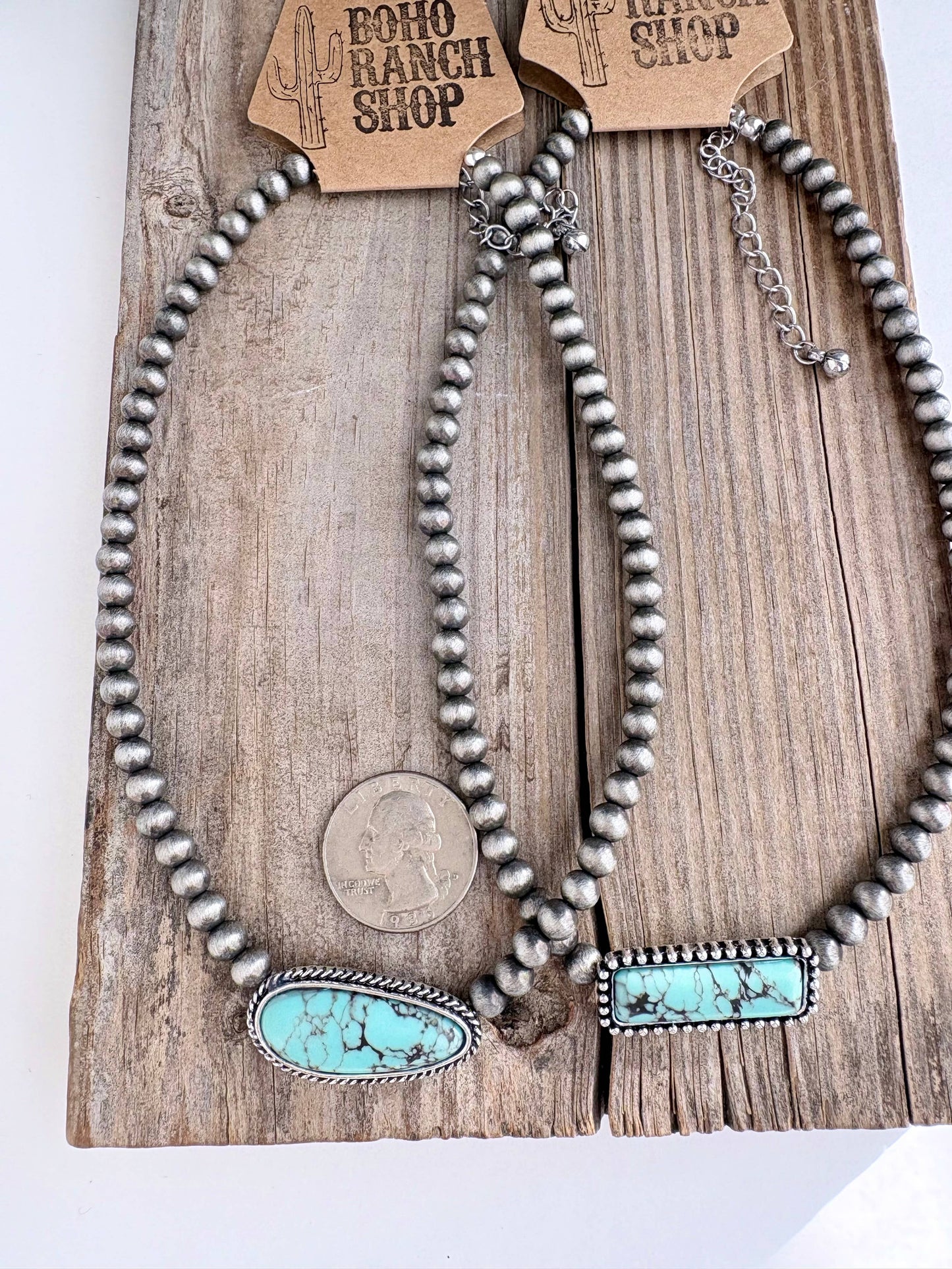 Western Turquoise Stone Pendant Navajo Pearl Choker Necklace