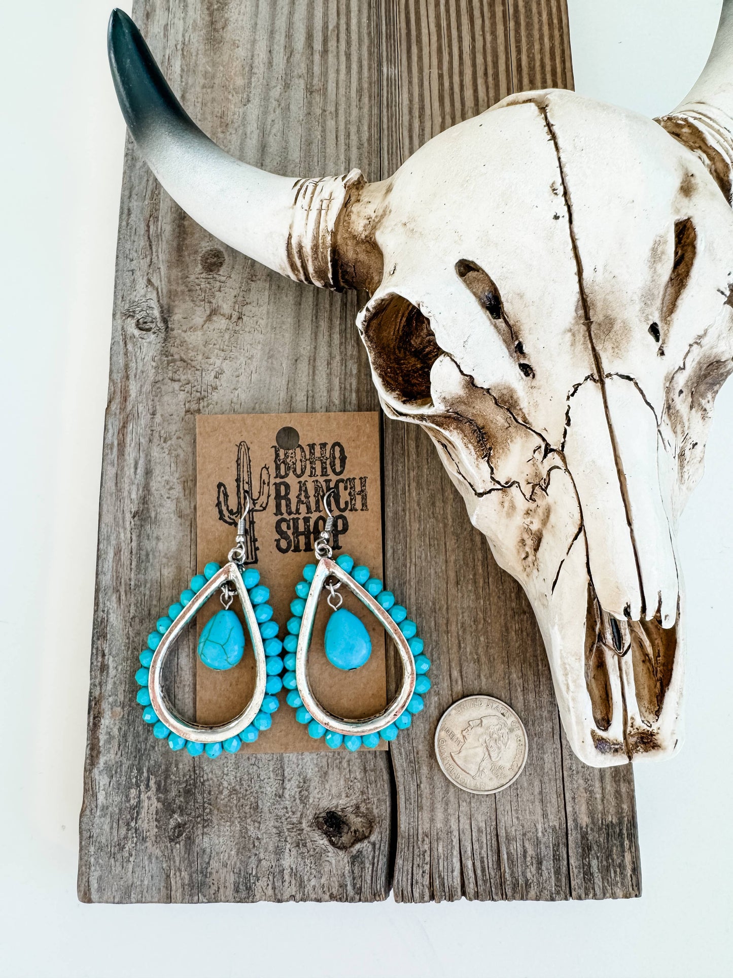 Western Turquoise Teardrop Dangle Earrings