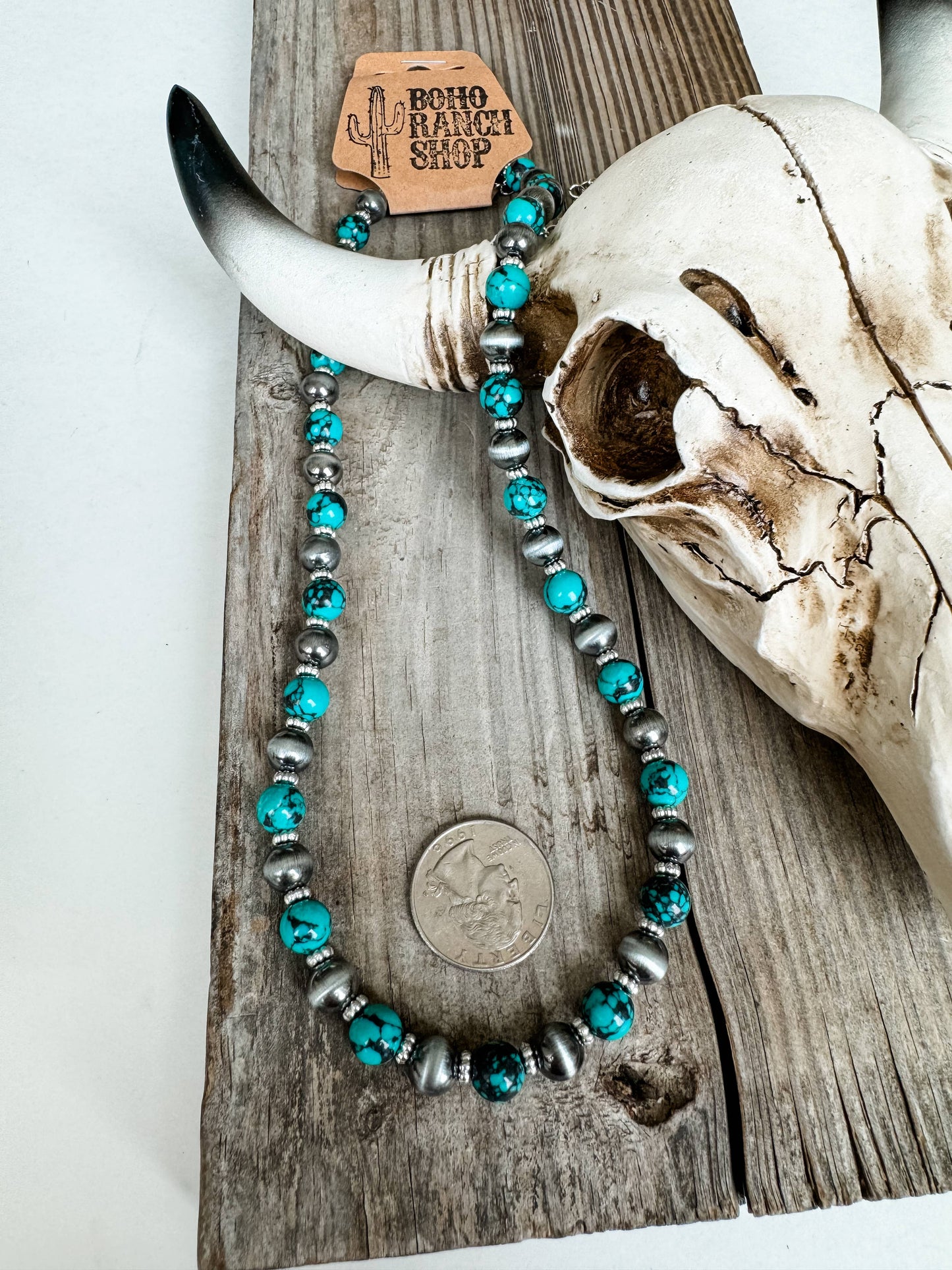 Western Navajo Style Pearl and Bead 18” Necklace