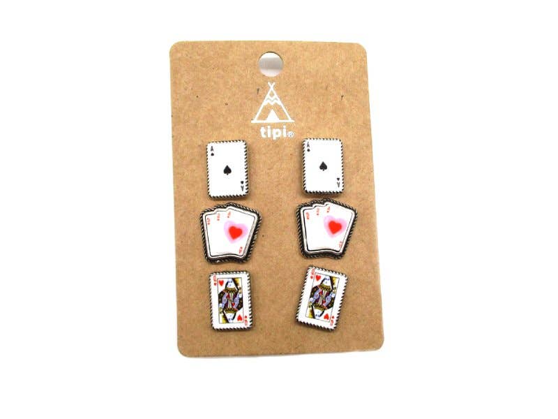 Western Poker Cards 3 Pair Earring Set