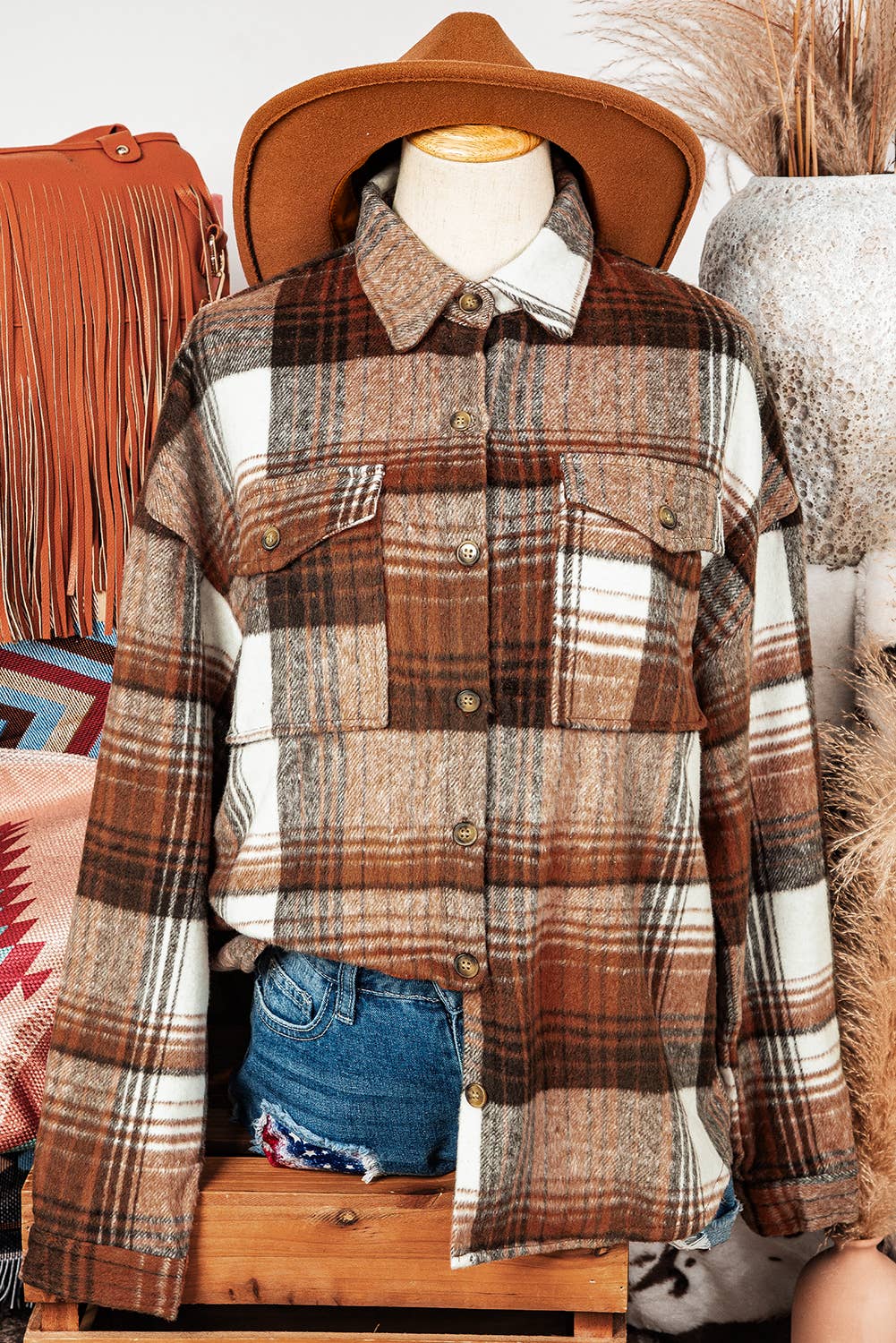 Fall Plaid Flap Pockets Shacket