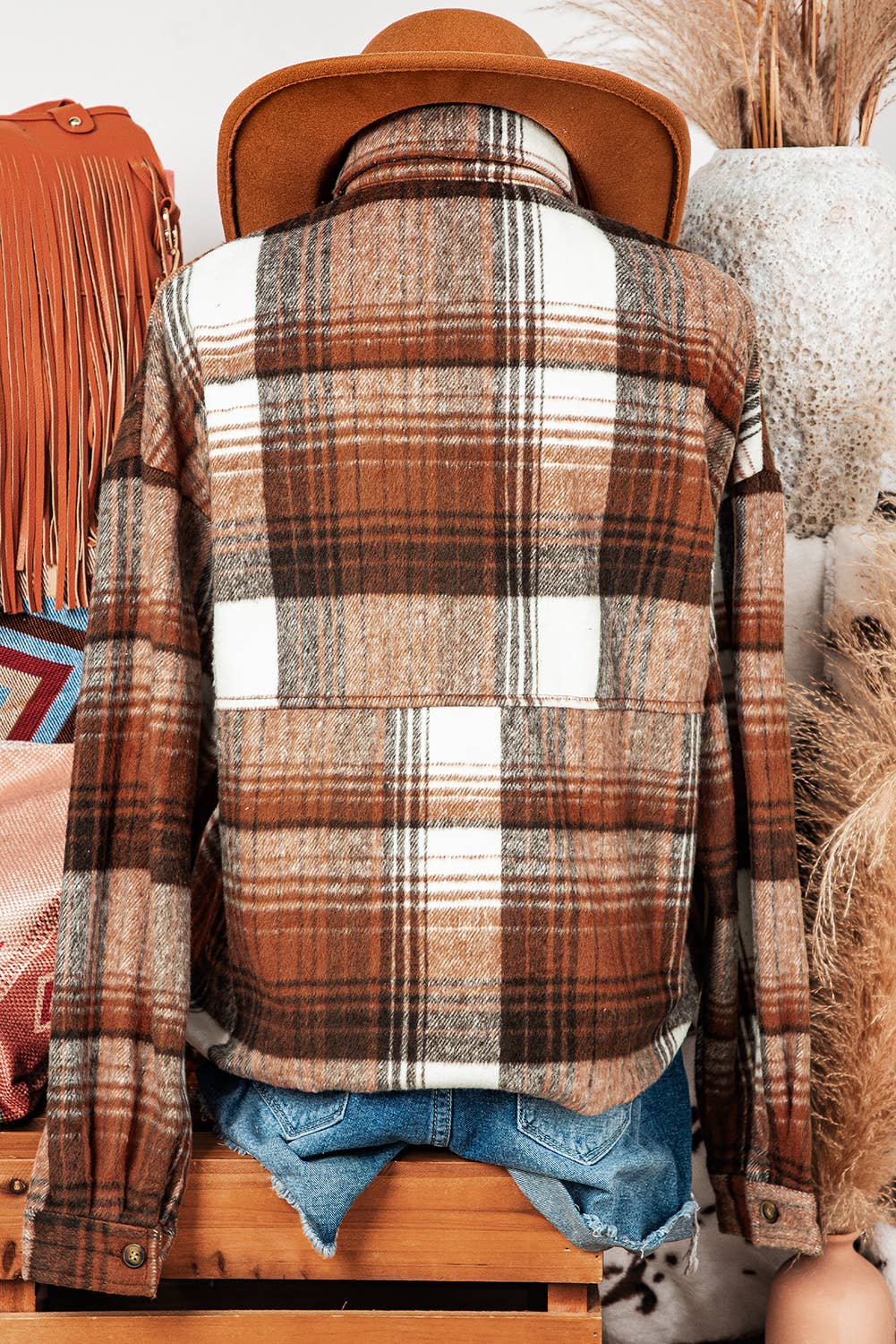 Fall Plaid Flap Pockets Shacket