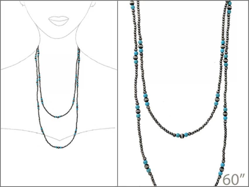 60″ Navajo Style Pearl and Bead Necklace