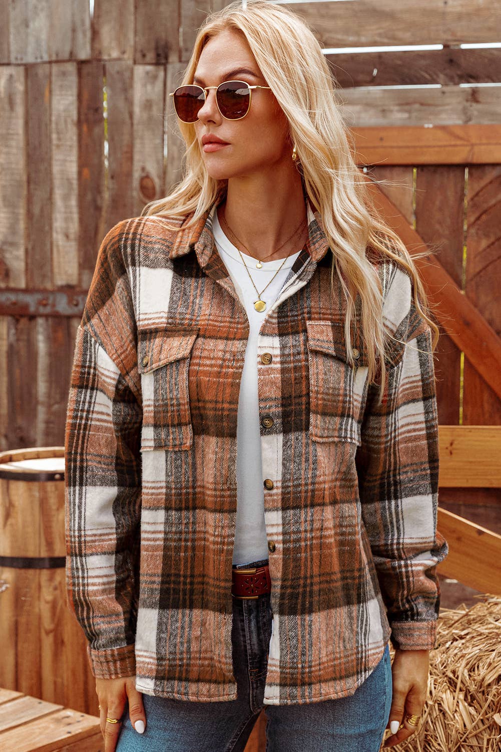 Fall Plaid Flap Pockets Shacket