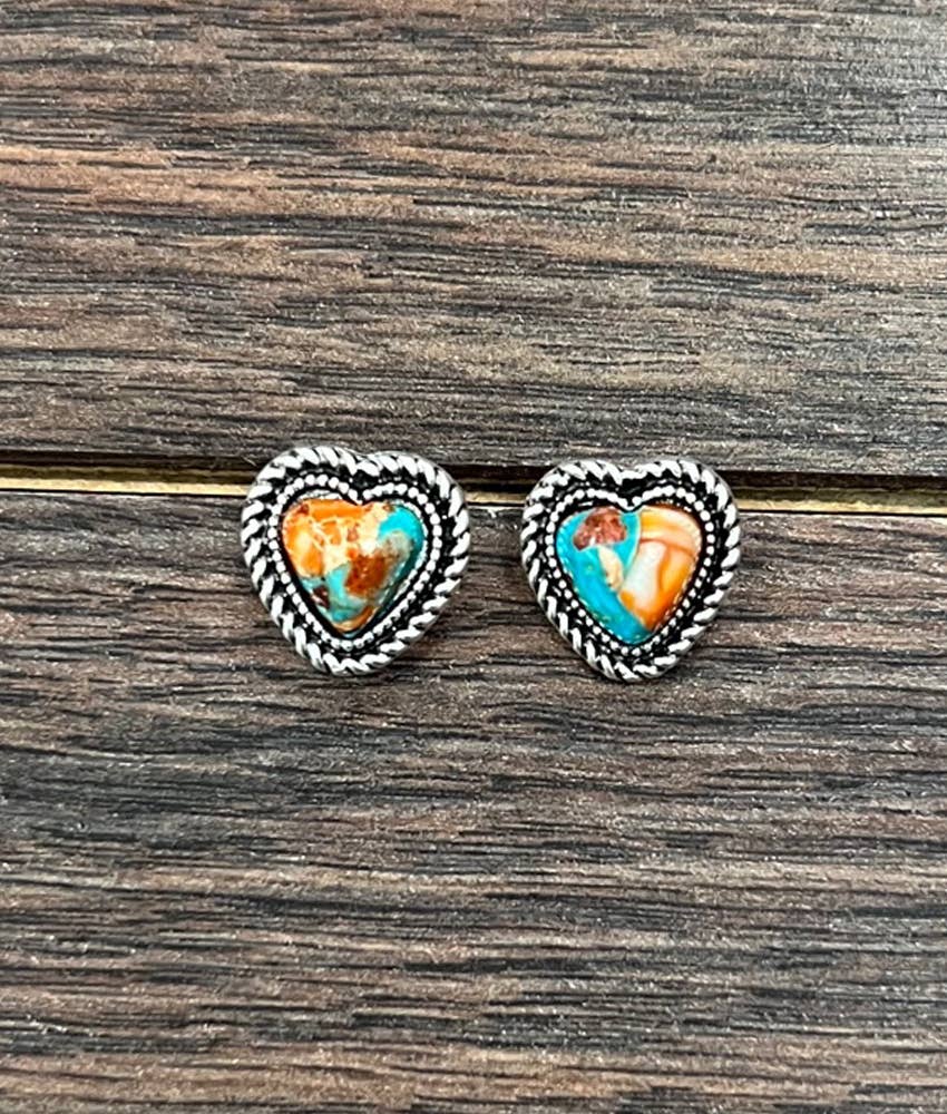 Heart Gemstone Stud Earrings