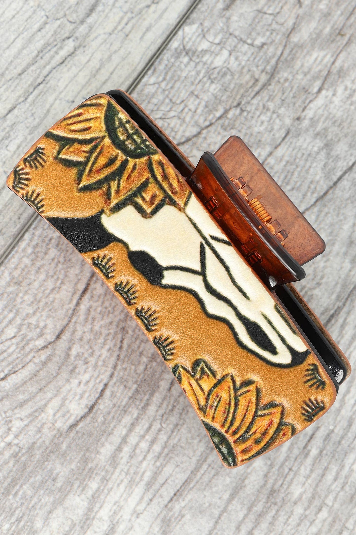 Western Longhorn Graphic Leather Claw Clip