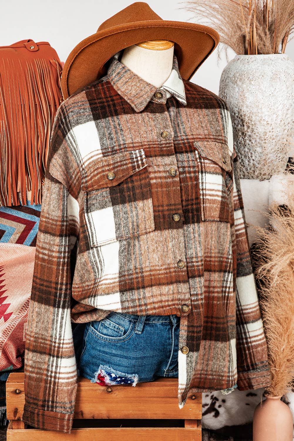 Fall Plaid Flap Pockets Shacket