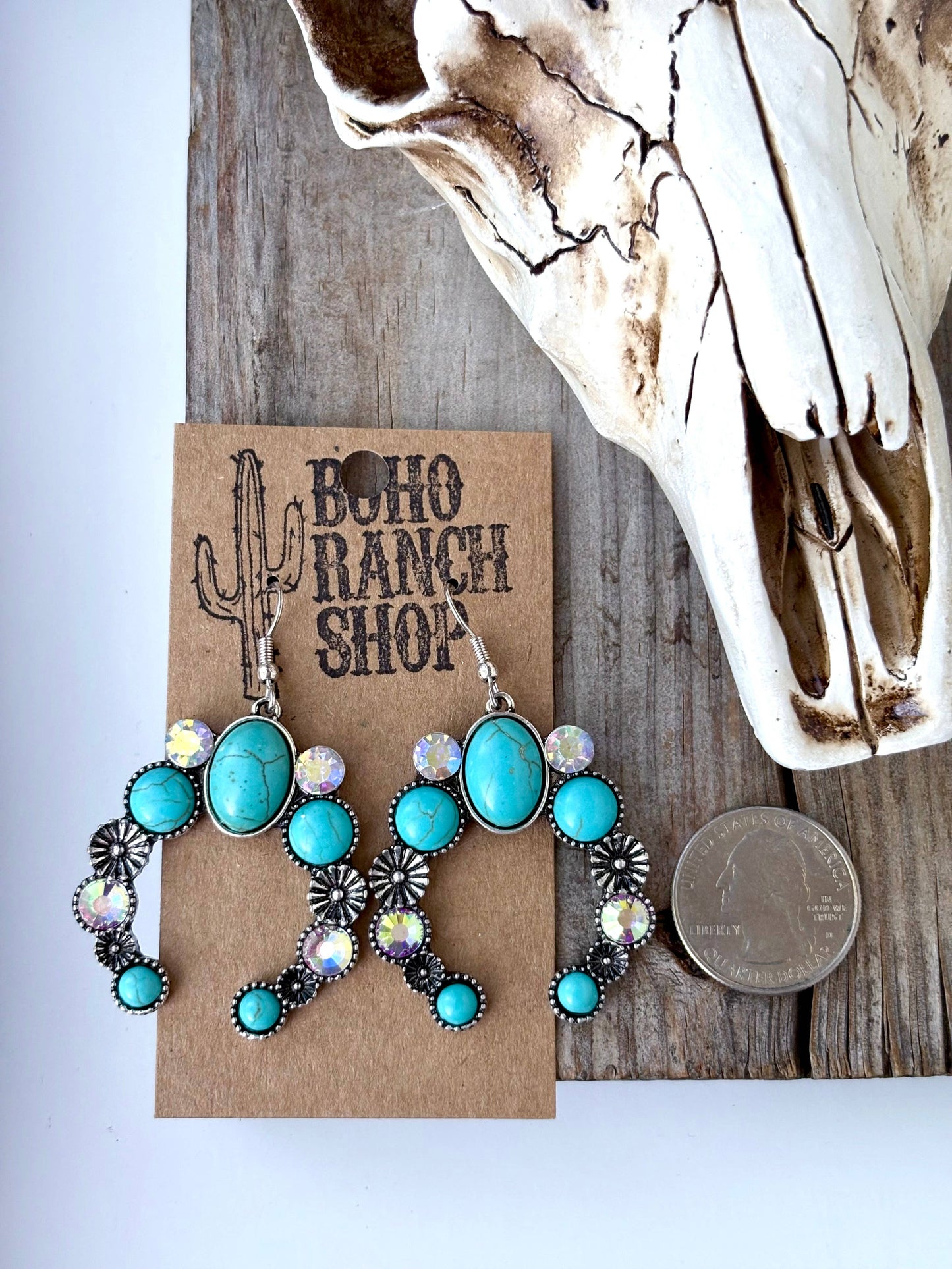 Western Squash Blossom Turquoise Stone Drop Earrings