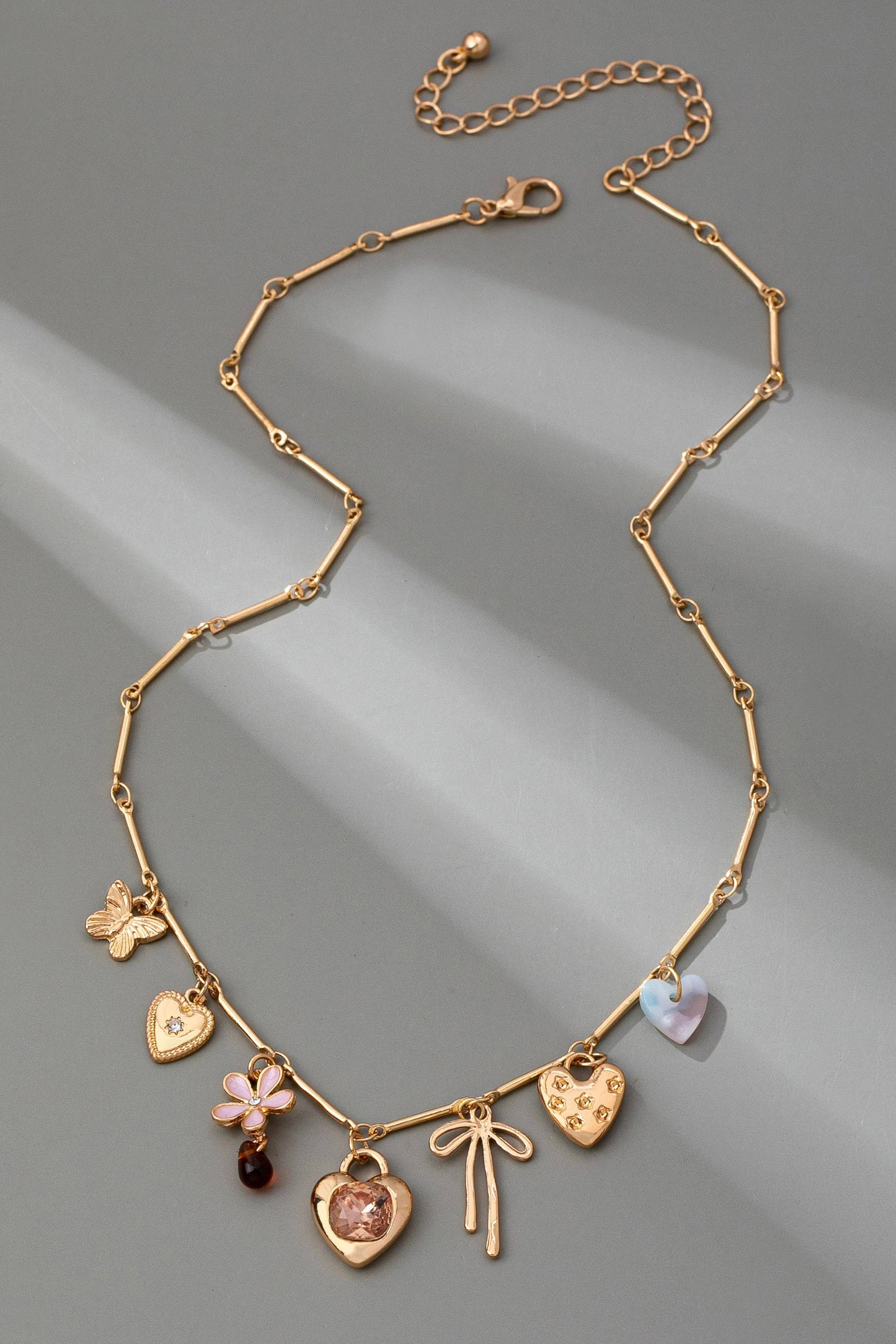 CHARM NECKLACE-HEARTS FLOWER BOW BUTTERFLY