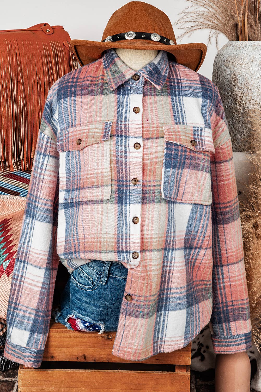 Fall Plaid Flap Pockets Shacket