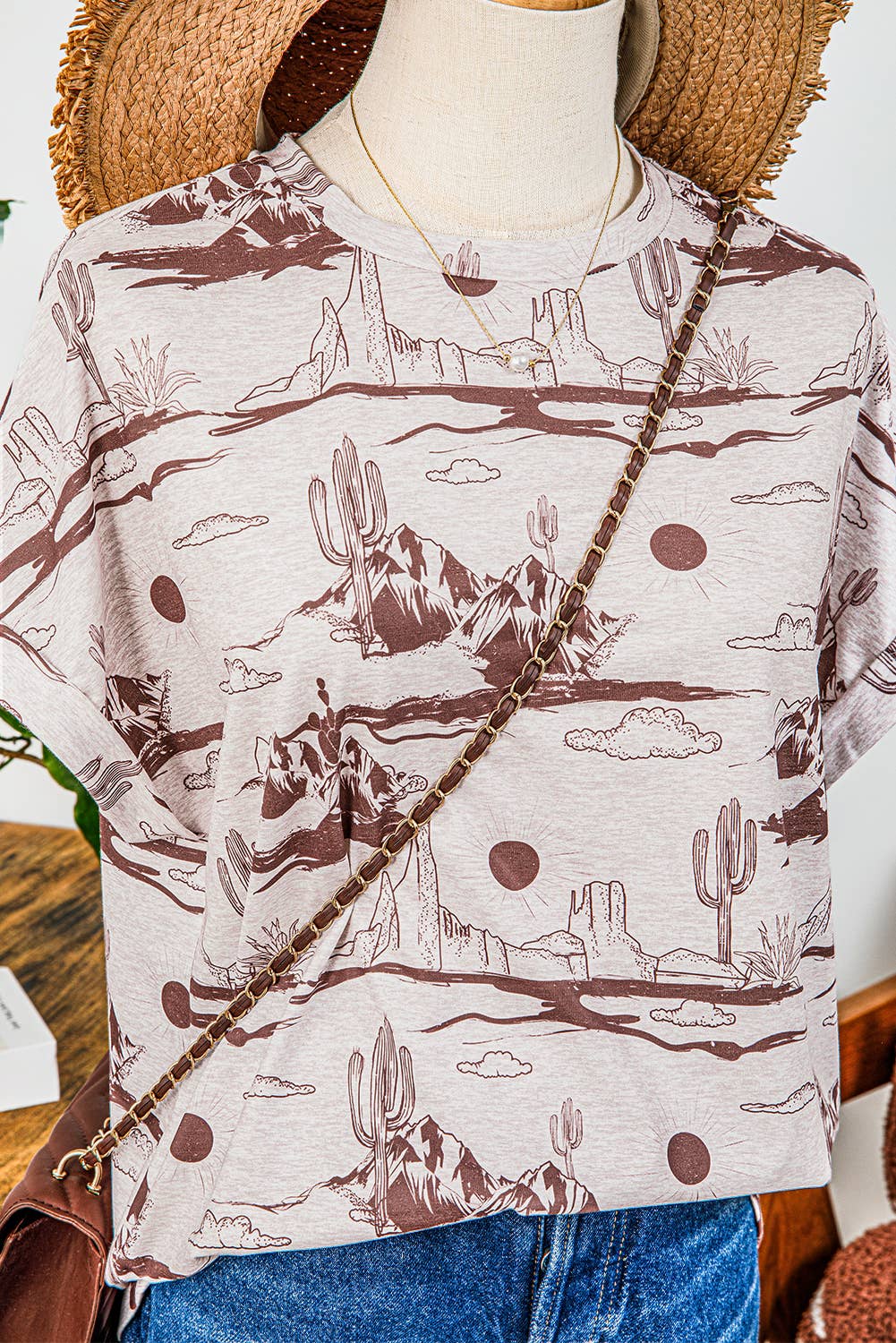 Western Desert Sand Print Short Sleeve Knit Top