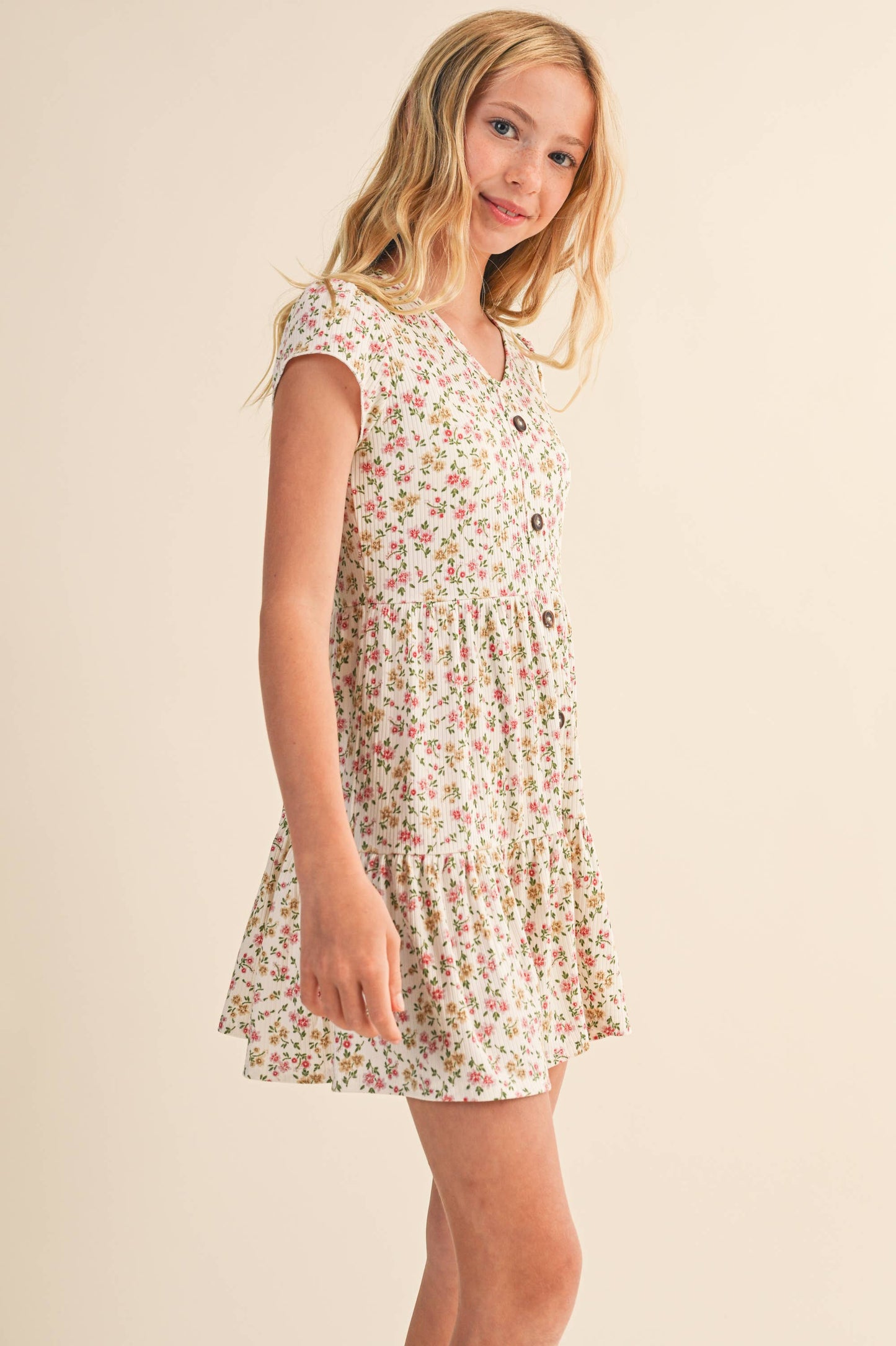 TWEEN KIDS GIRLS FAUX BUTTON DOWN TIERED DRESS
