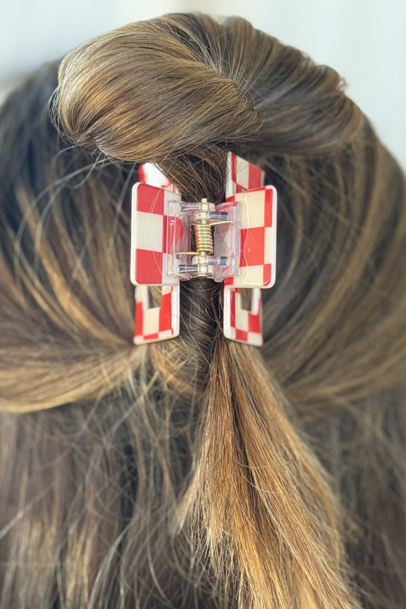 Mini Checked Red Clip