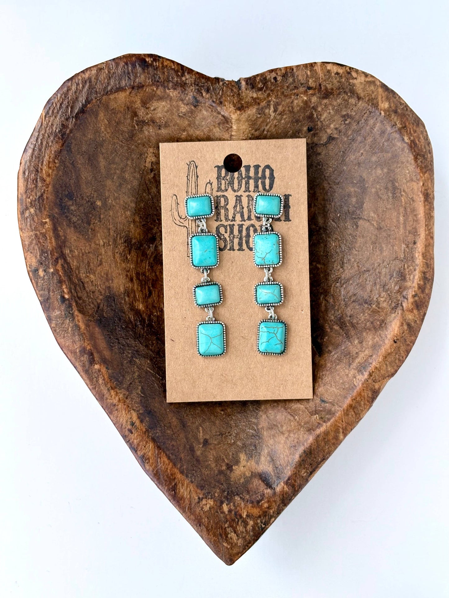 4 Tier Western Style Turquoise Stone Post Drop Earrings