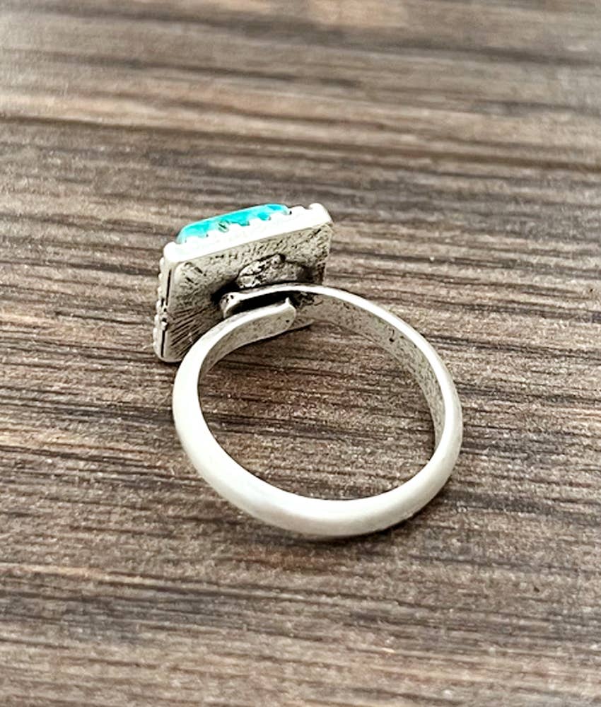 10mm Square Gemstone, Brass Adjustable Ring