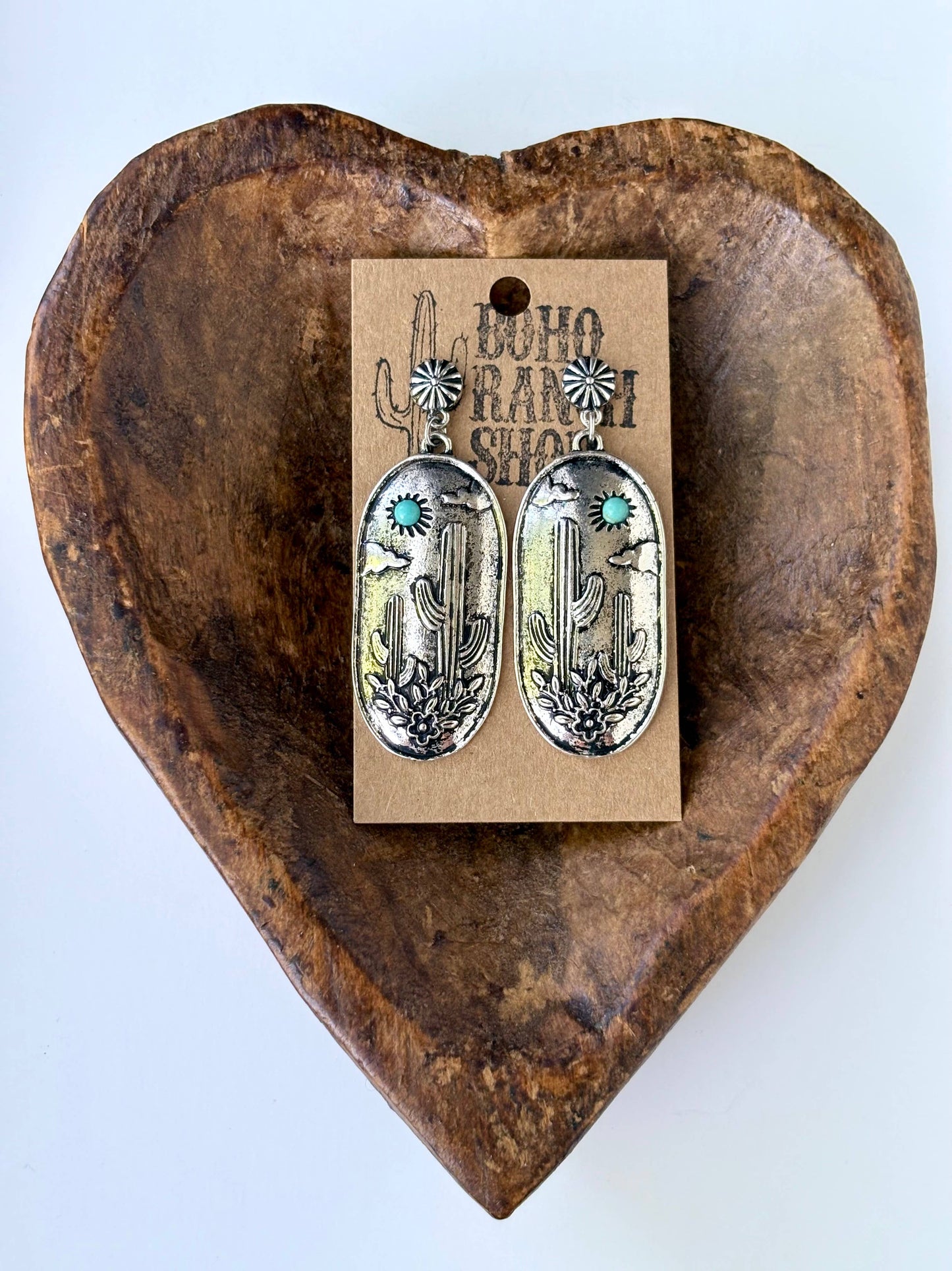Western Cactus Scenery Statement Post Drop Earrings