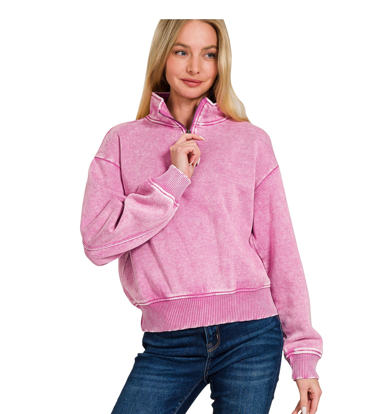 ACID WASH FLEECE HALF ZIP PULLOVER