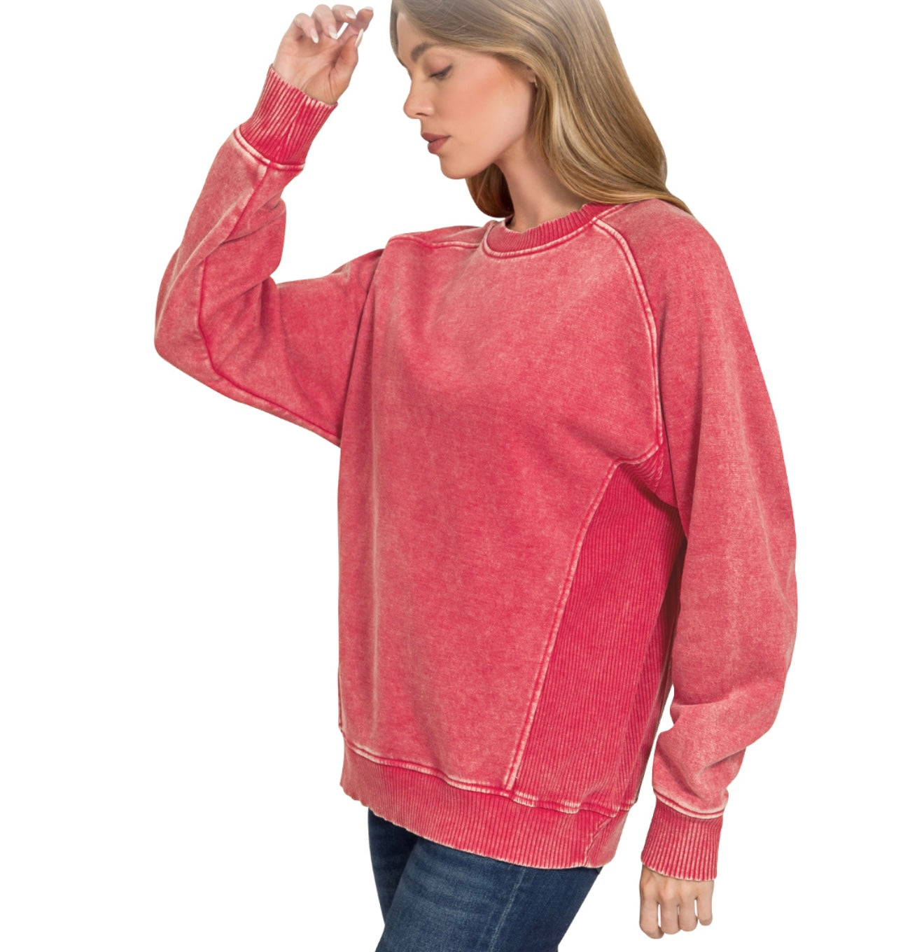 ACID WASHED FLEECE SWEATSHIRTS SIDE RIB