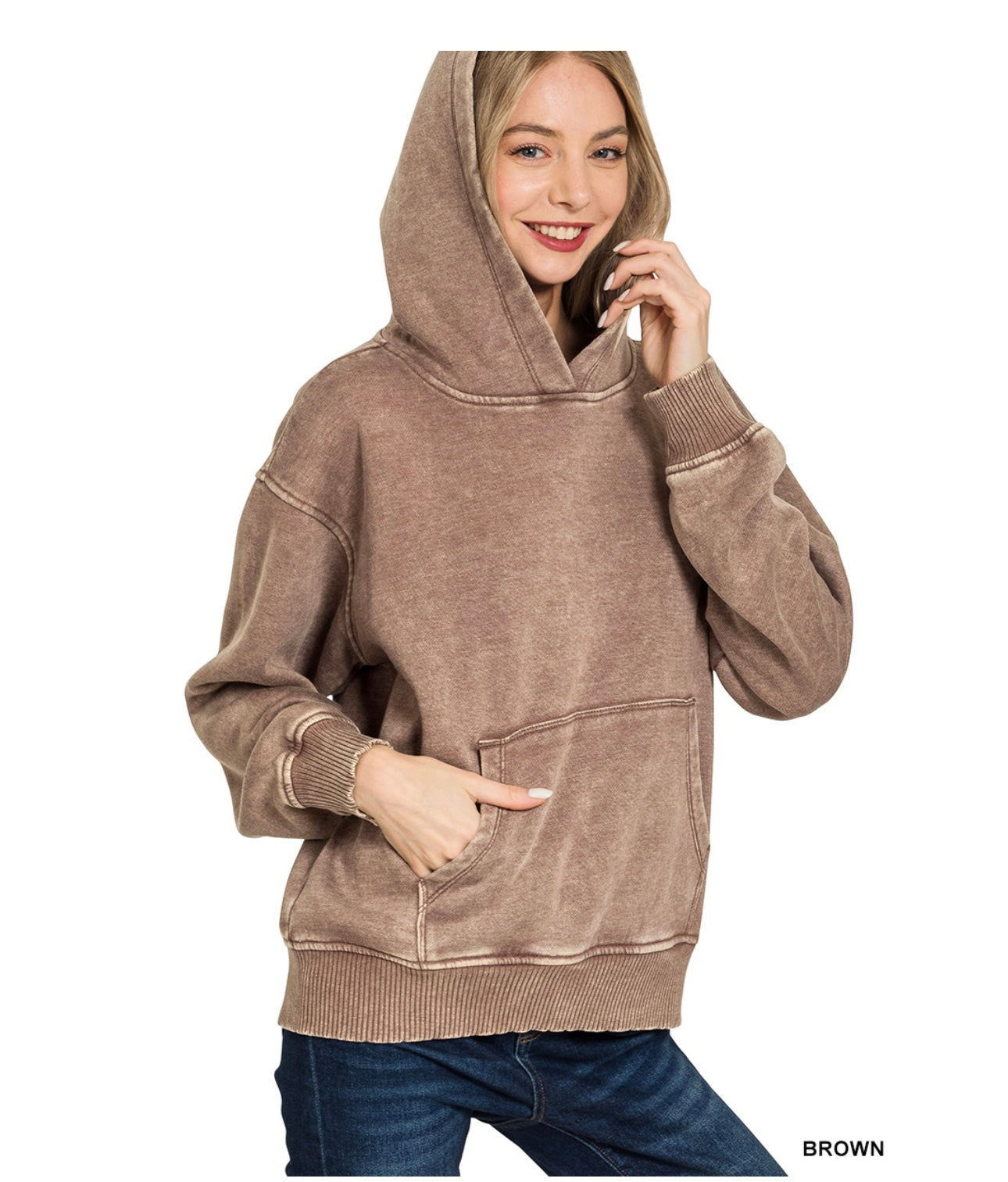 FLEECE ACID WASH KANGAROO POCKET HOODIE
