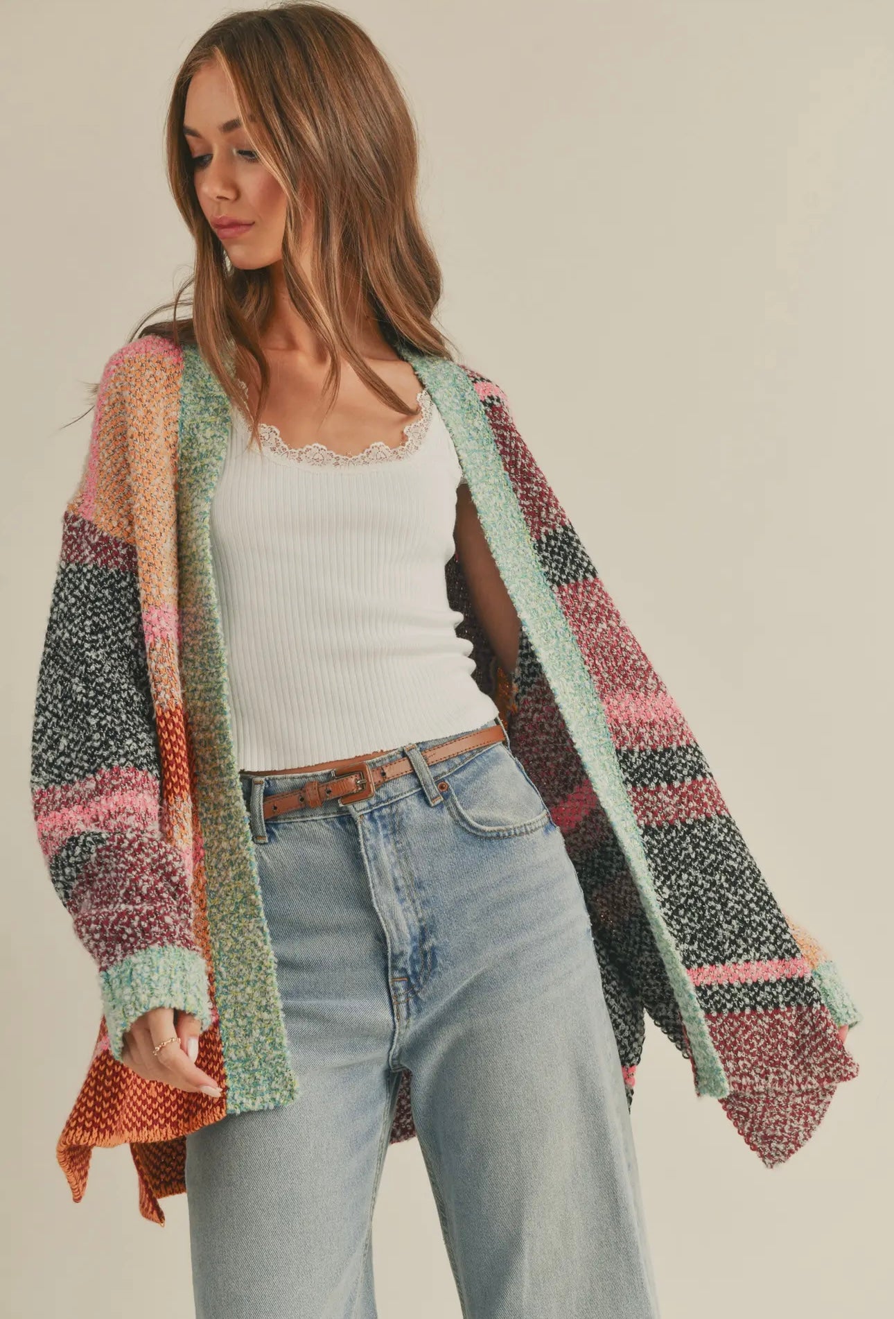 Oversized Color Block Cardigan