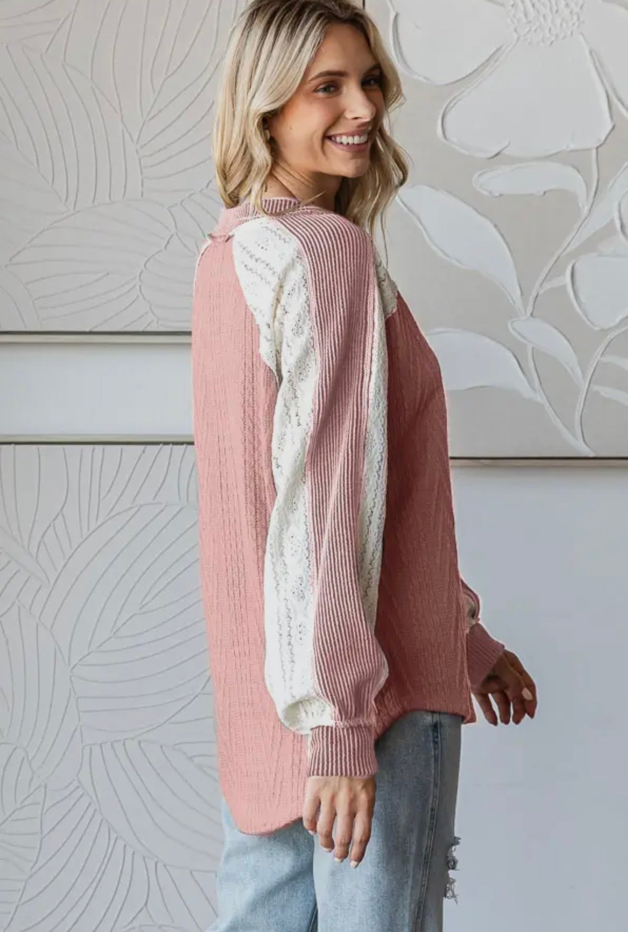Cable Knit V Neck Long Sleeve Top