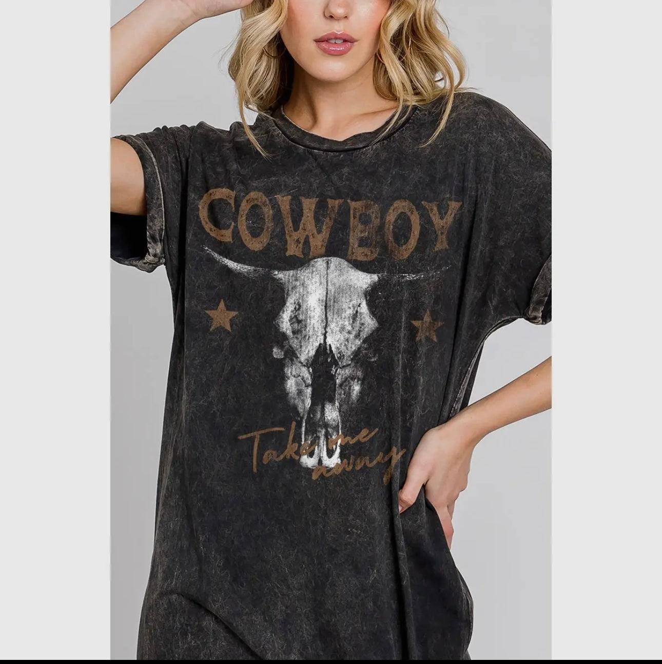 TAKE ME AWAY COWBOY MINERAL GRAPHIC DRESS : Mineral Black / M