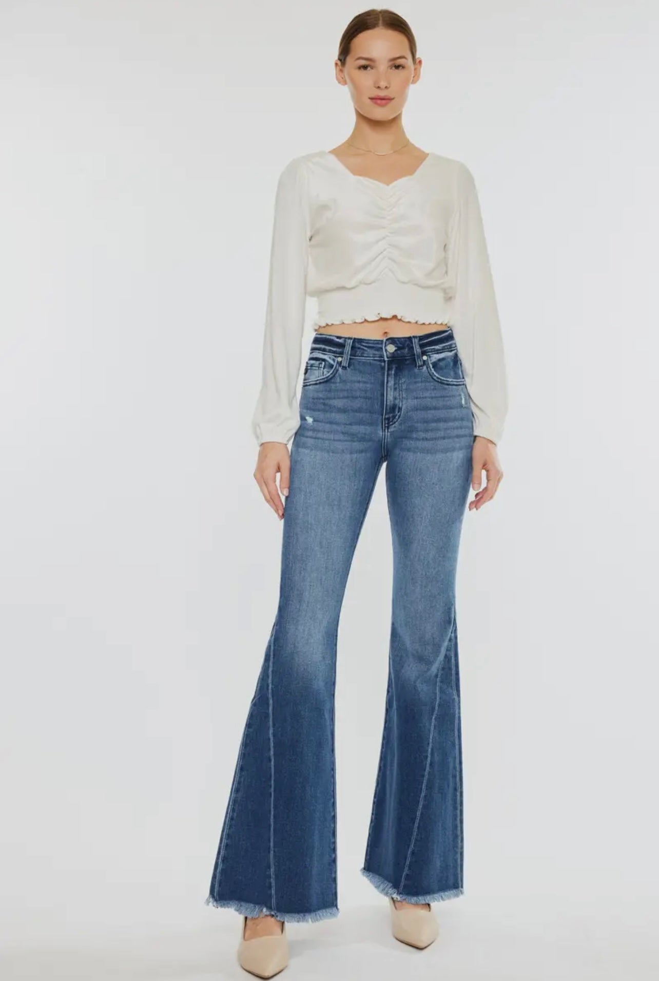 Kancan Mid Rise Flare-Frayed Hem