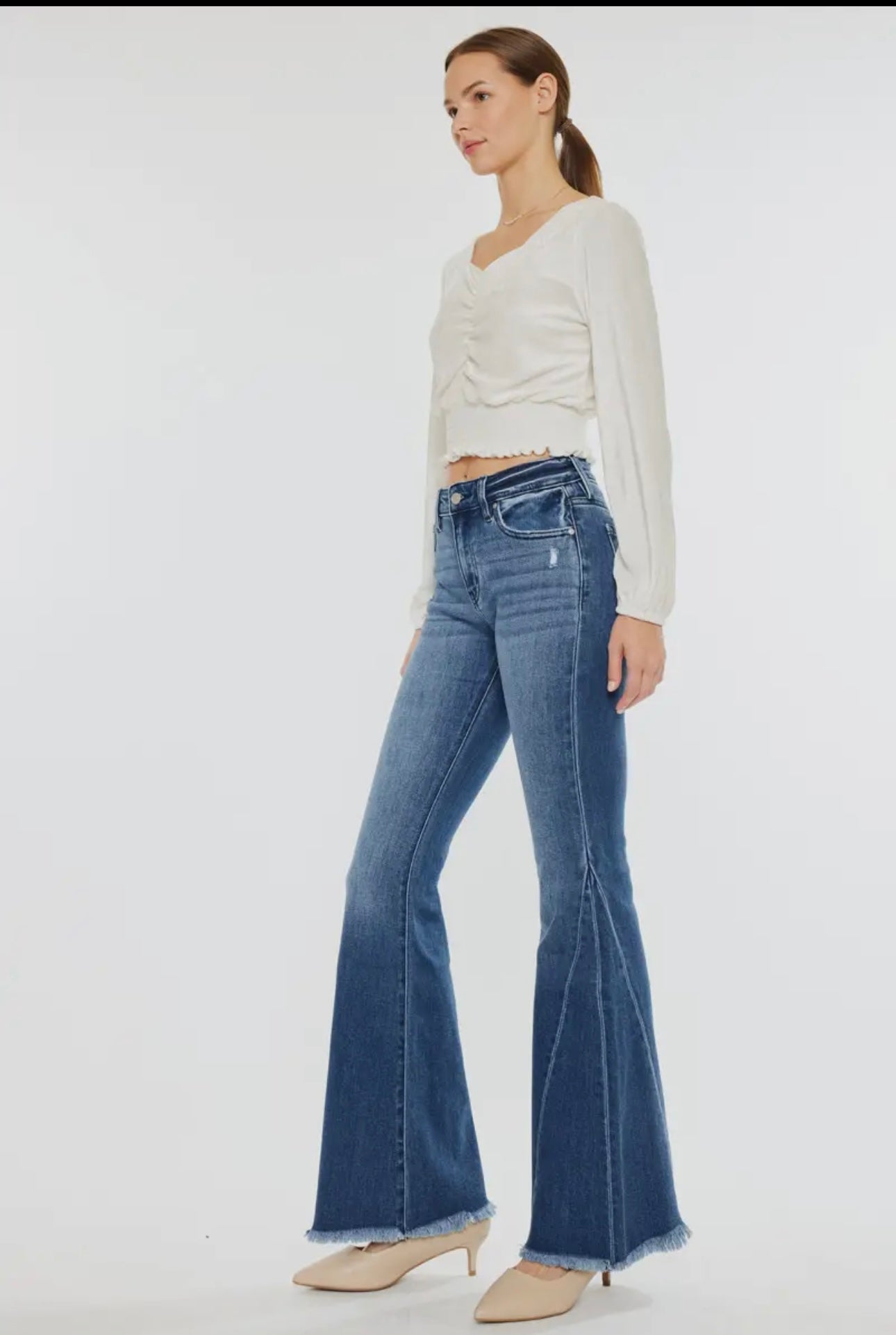 Kancan Mid Rise Flare-Frayed Hem