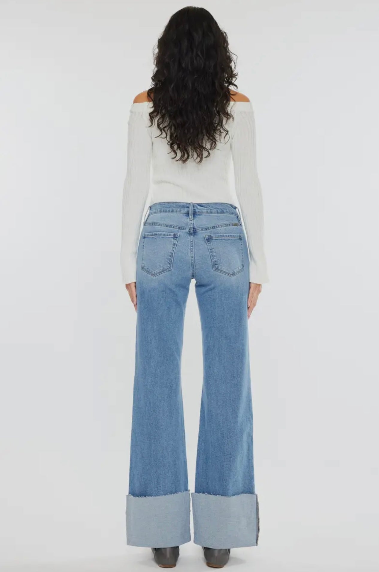Kancan mid rise wide flare jean