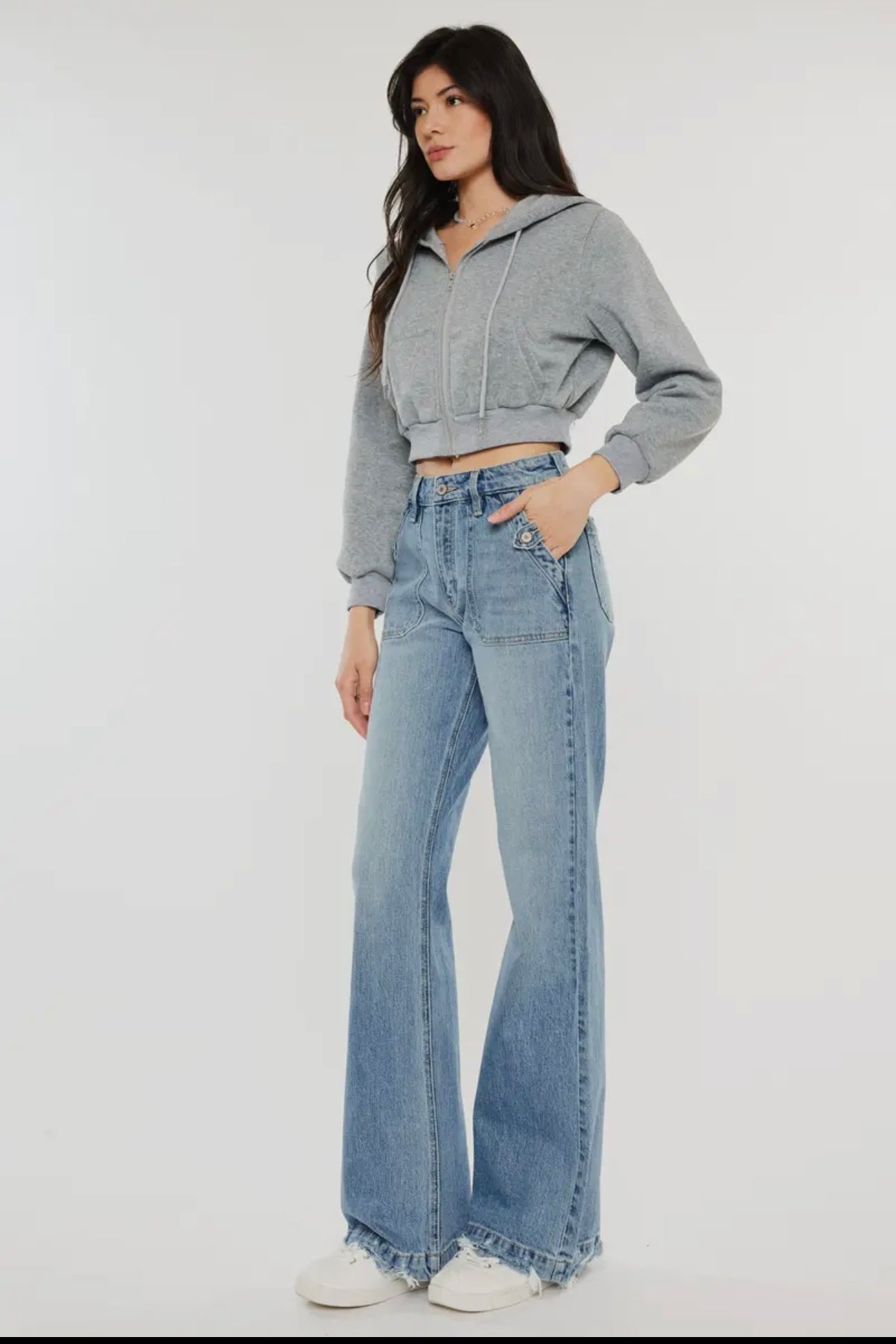 Kancan High Rise Wide Flare-Medium Wash