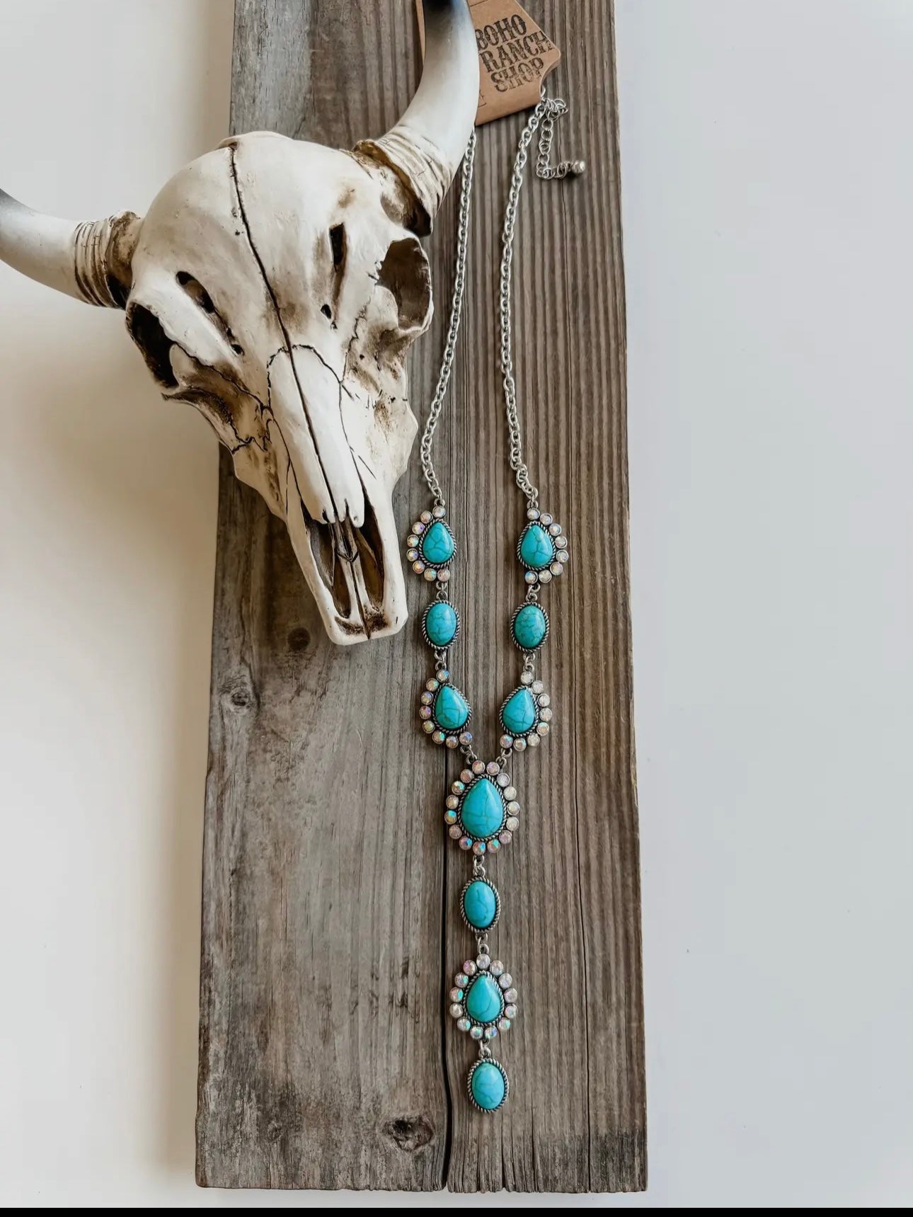 Western Turquoise Stone Y Necklace